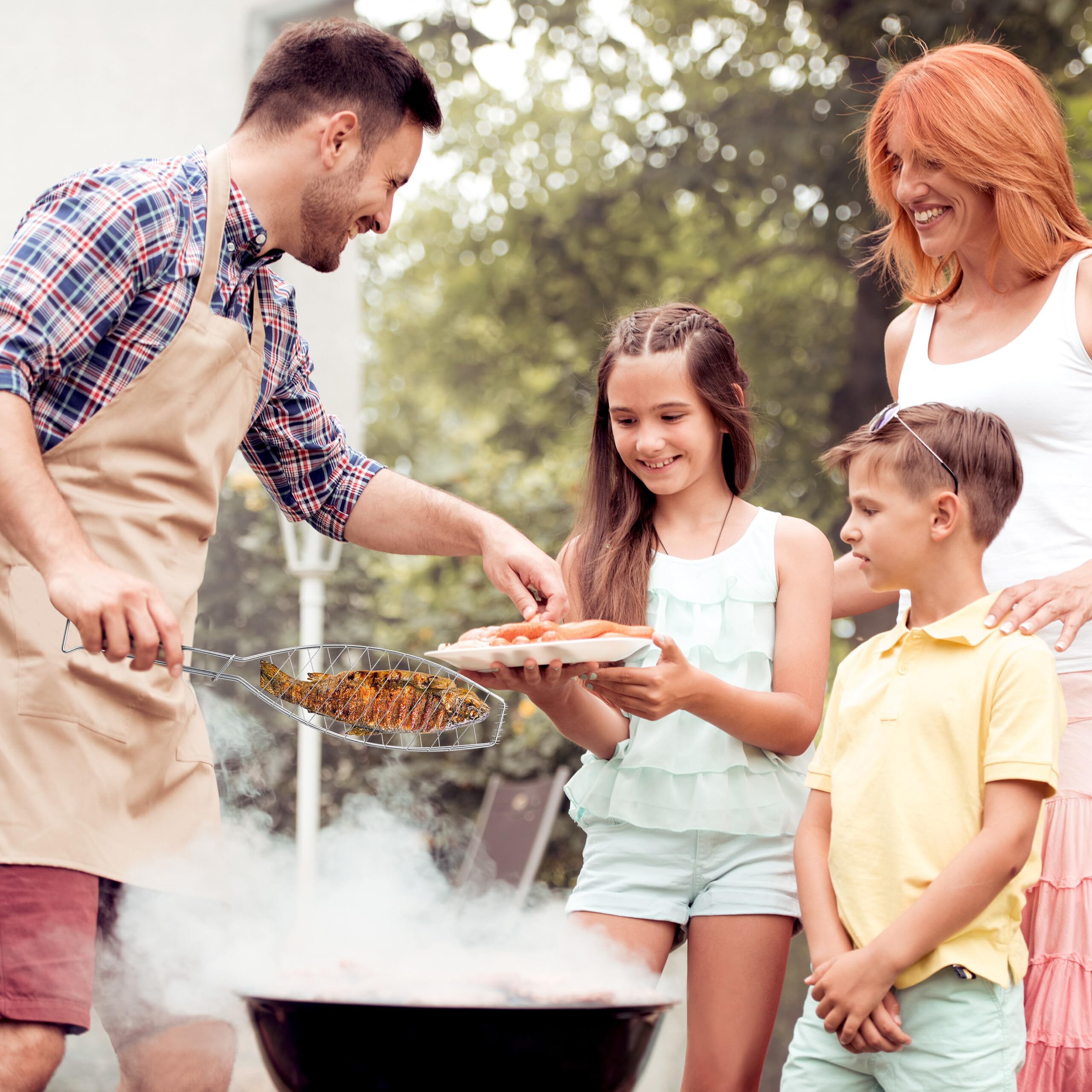 Relaxdays Set 6 Cestelli per Barbecue, Graticola Pesce Grigliato, Girarrosto Griglia in Acciaio Inox L: 54 cm, Argentato