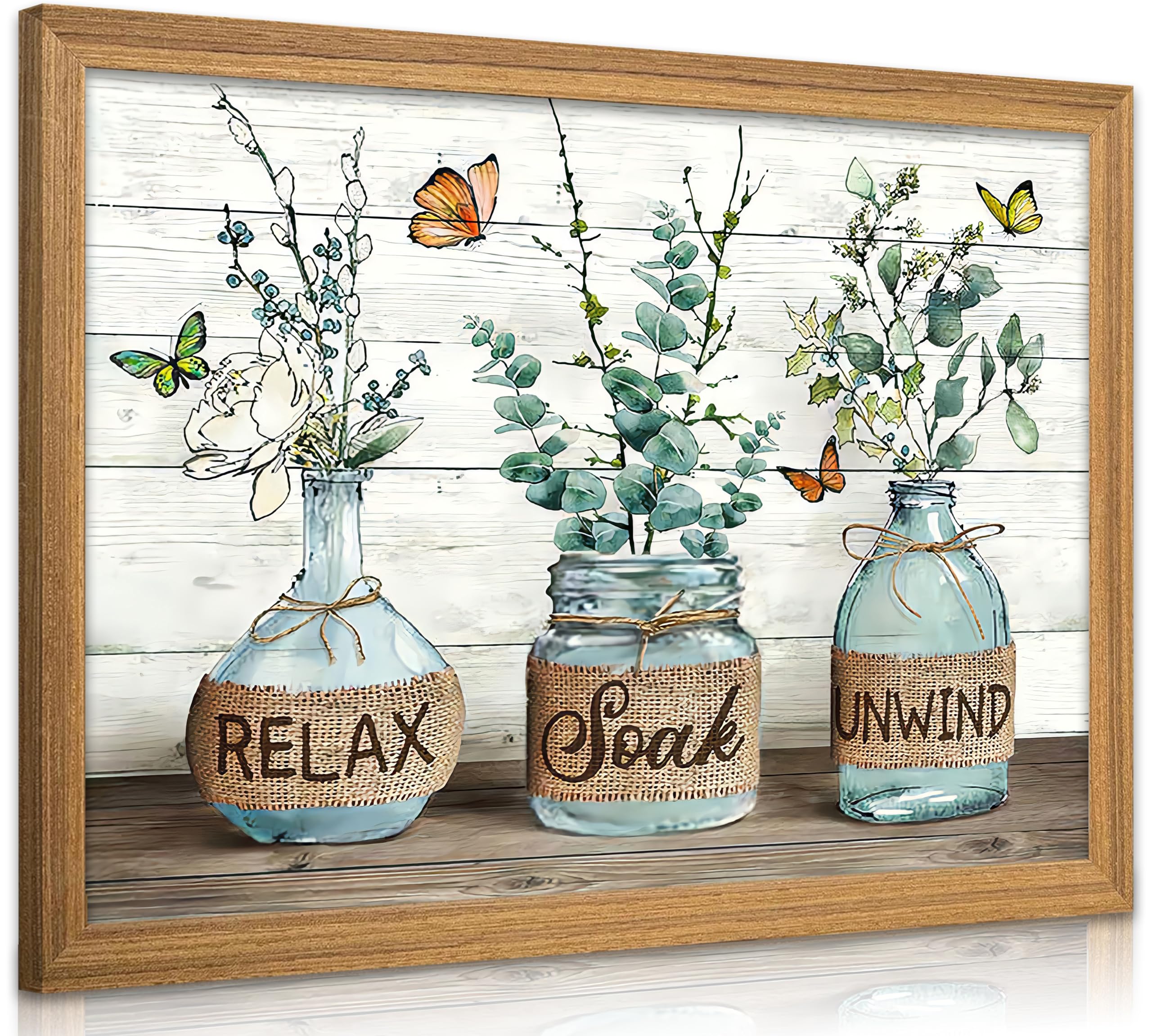 Framed Farmhouse Bathroom Canvas Wall Art Brown Rustic Cotton Flower Painting Picture Wall Decor Modern Relax Soak Unwind Sign Poster Print Artwork for Living room Restroom Home Decoration — view 19