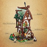 Vista 8 de FUNWHOLE Medieval Apothecary Shop Lighting Building-Bricks Set - Compatible with Standard Bricks Medieval Series Collectible Display House 1470 Pcs