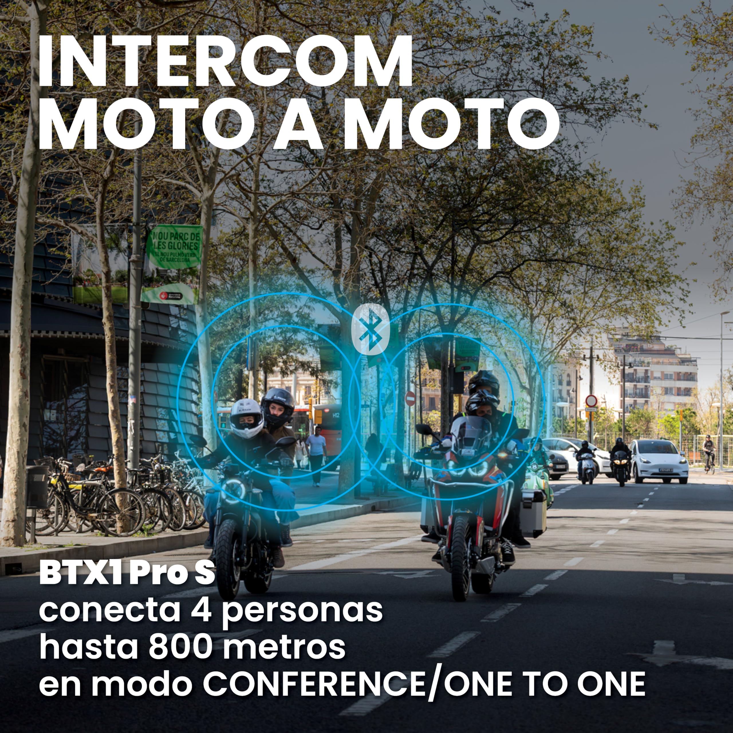 Midland - Intercomunicador Casco Moto Bluetooth Par de BTX1 Pro S Twin, Auriculares Moto Inalámbricos Bluetooth Impermeables IPX6 con Cobertura 800m - Batería 23H, Cancelación Ruido, Radio FM vía App