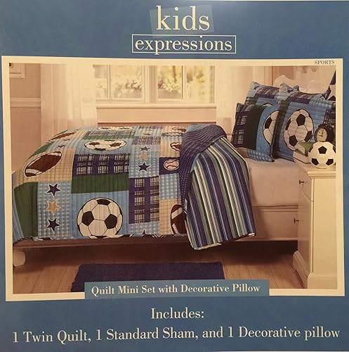 Juego de edredón reversible individual de 3 piezas con funda y almohada decorativa - Deporte