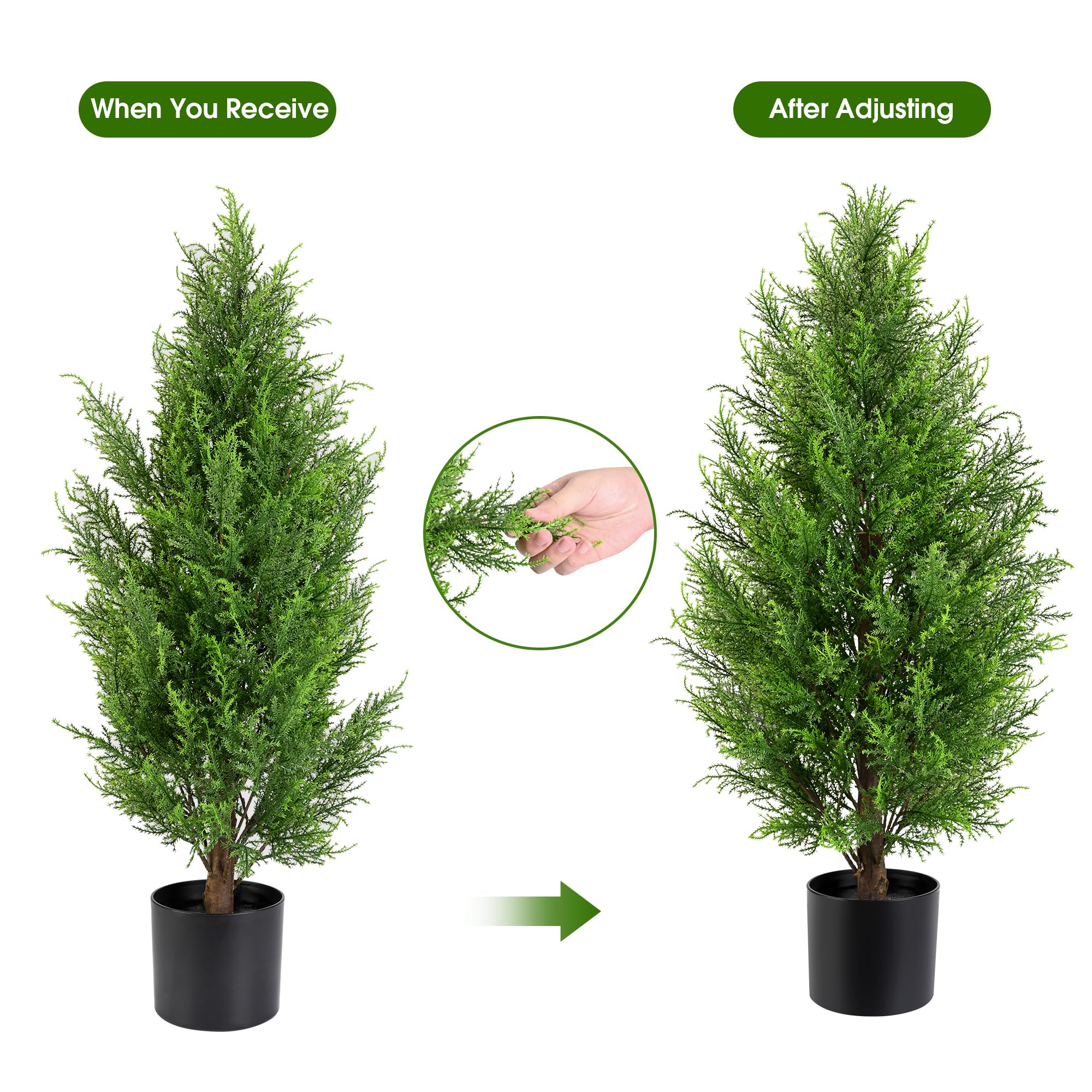 36 Inch Artificial Cedar Topiary Tree 2 Pack, Two 3FT SEVENLOVE Potted Cedar Tree Topiary Artificial Plant Shrub for Front Porch Home Office Decor