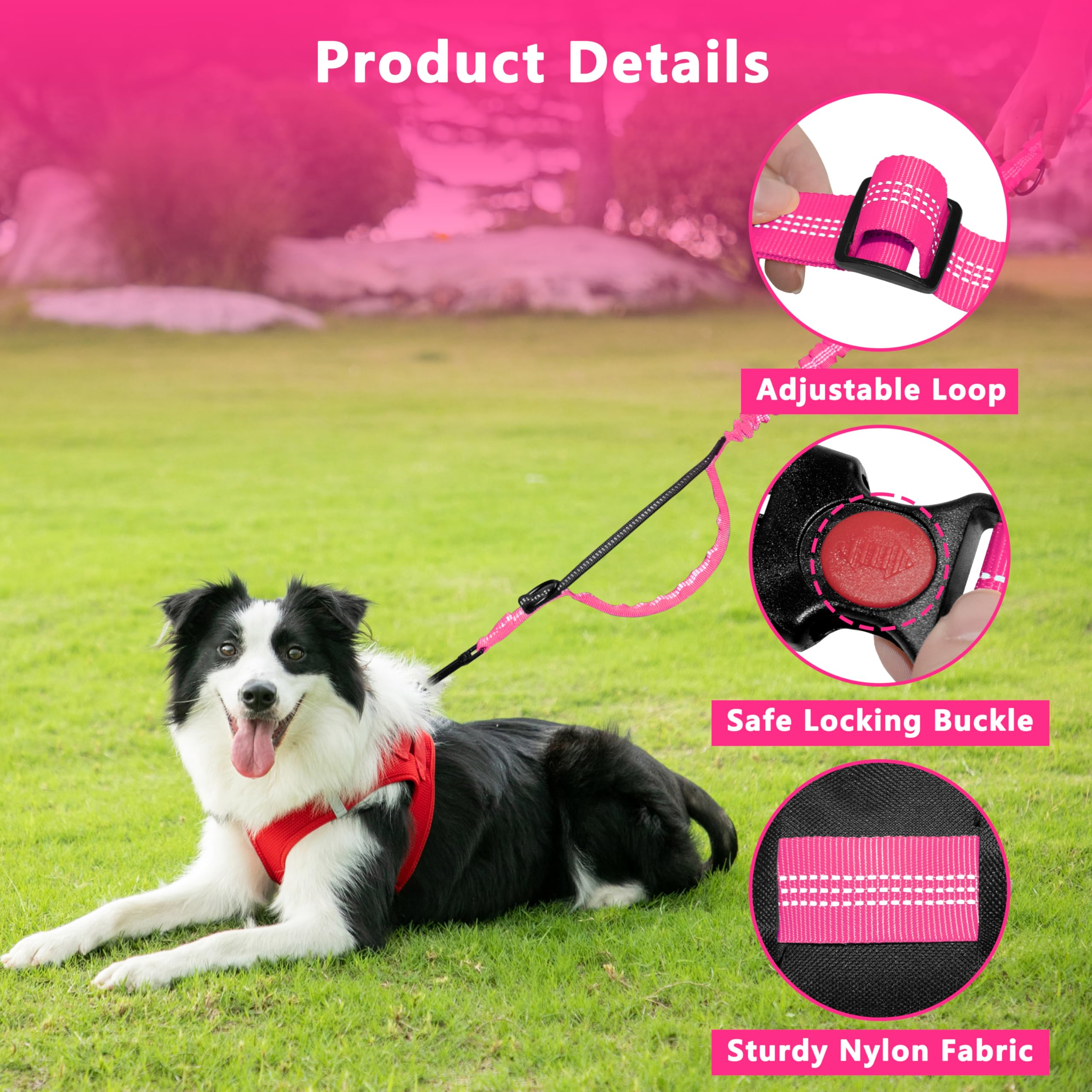 Freihändige Hundeleine mit Reißverschlusstasche, Lauf-Taillenleine für Spaziergänge mit dem Hund, verstellbarer Hüftgurt für große Hunde, reflektierendes Bungee-Design mit zwei Griffen zum