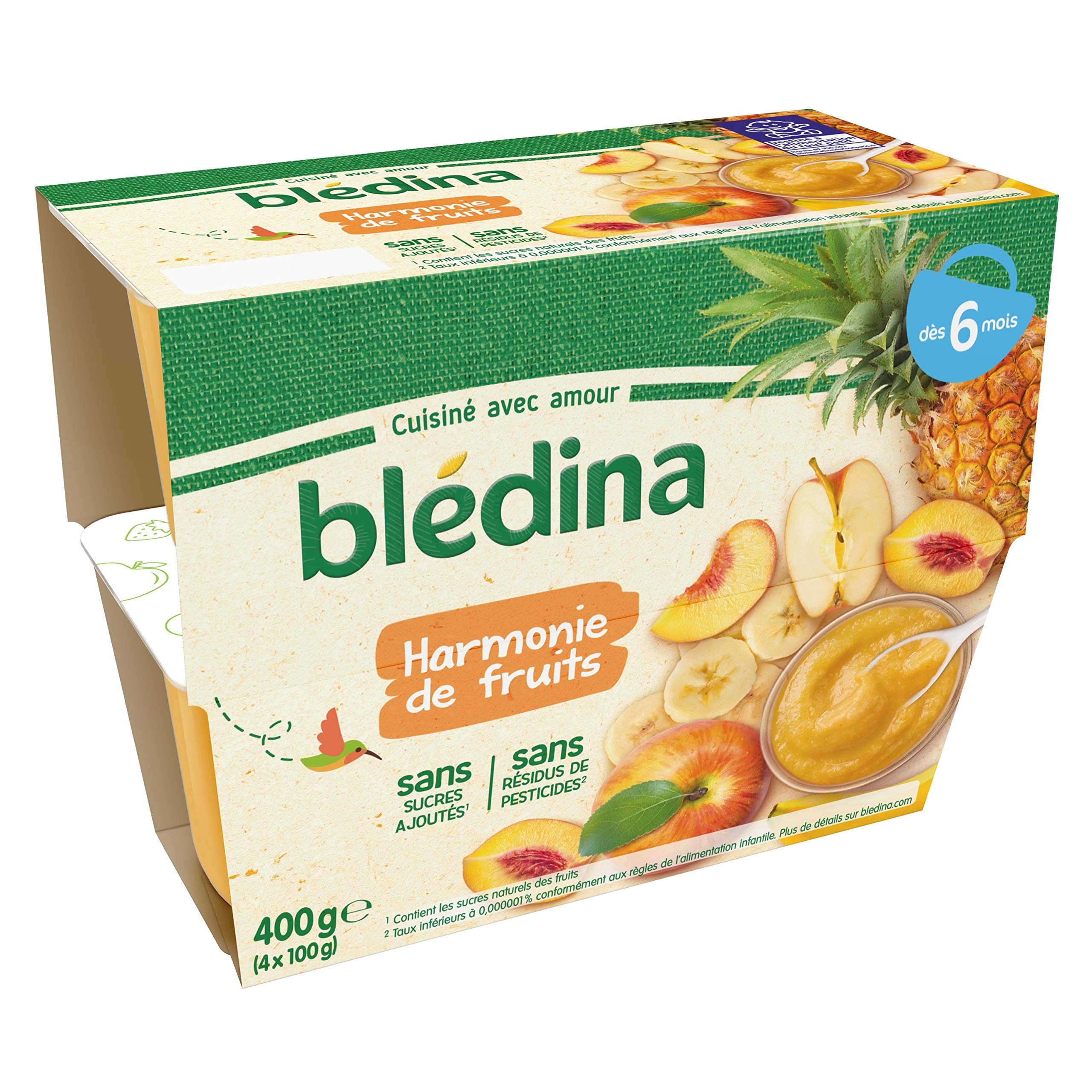 Blédina 4 Coupelles Harmonie de Fruits Dès 6 mois, 4 x 100g