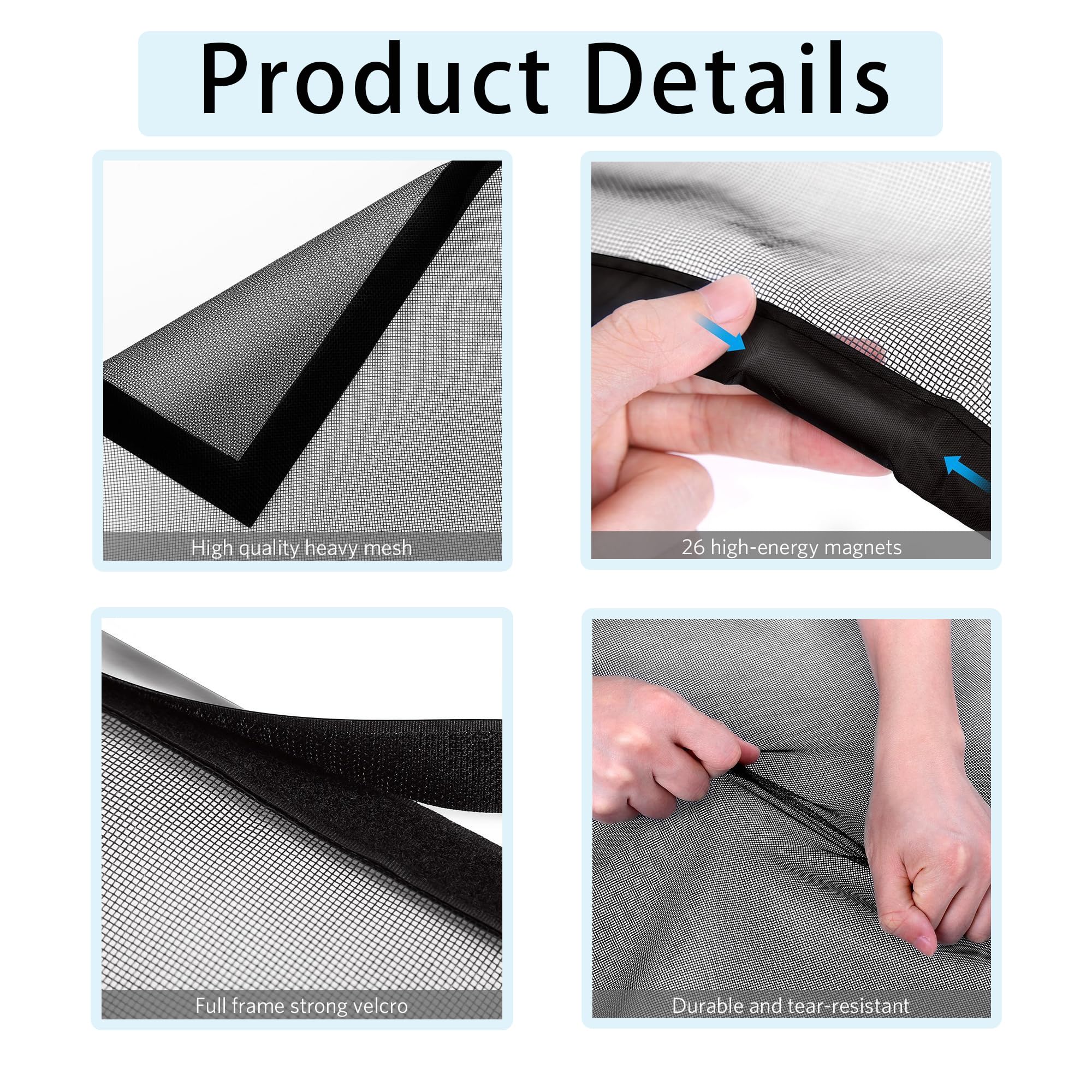 Magnetisch Raamhor 110 x 50 cm Transparant Hor Tegen Muggen Handsfree Zonder Boren Past Op Elke Maat Insectengaas, Muggenhor Voor Ramen, Zwart