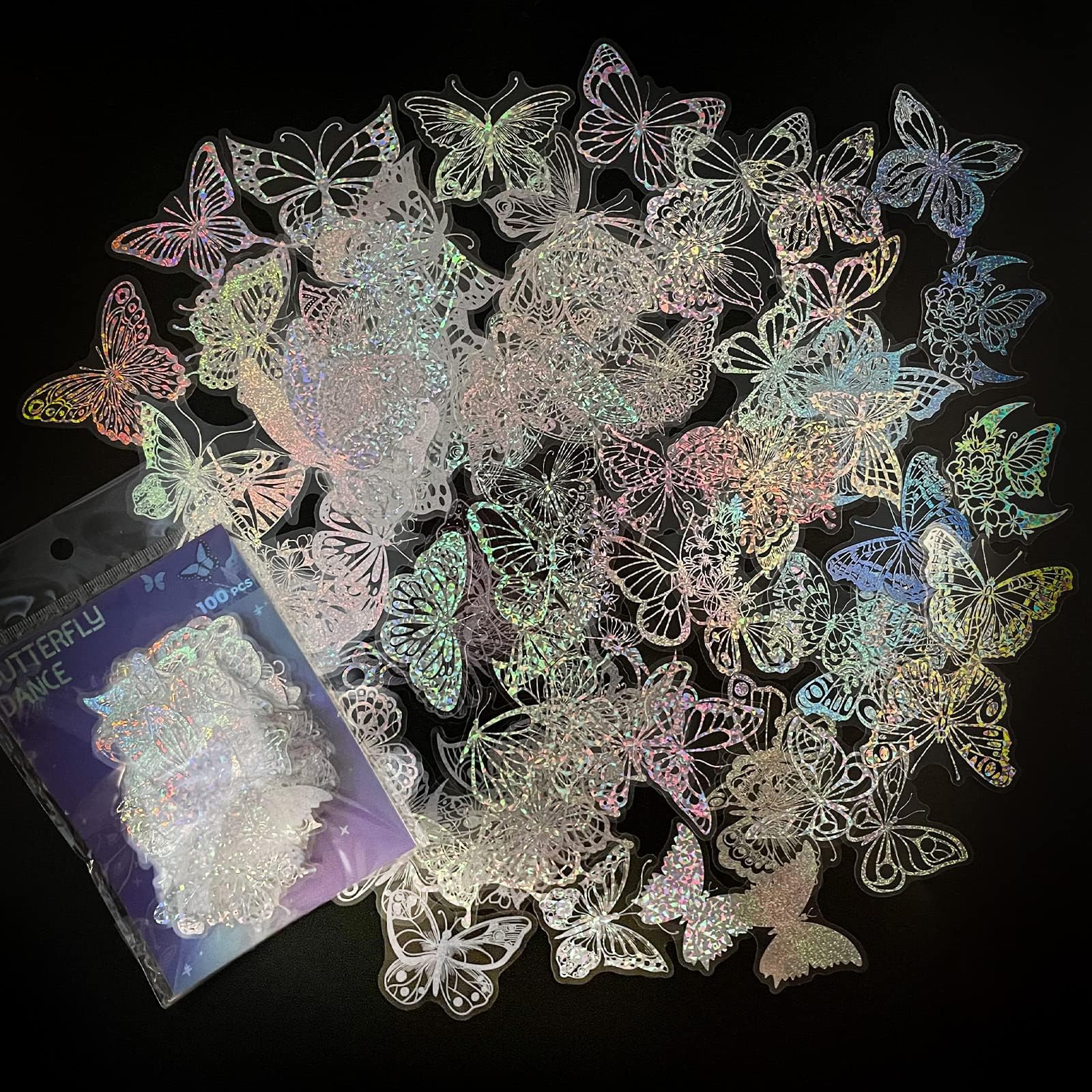 80 Pcs Holographic Glitter Butterfly Stickers - Transparent Waterproof Decals For Scrapbooking, Phones, Laptops, Journals - View #10