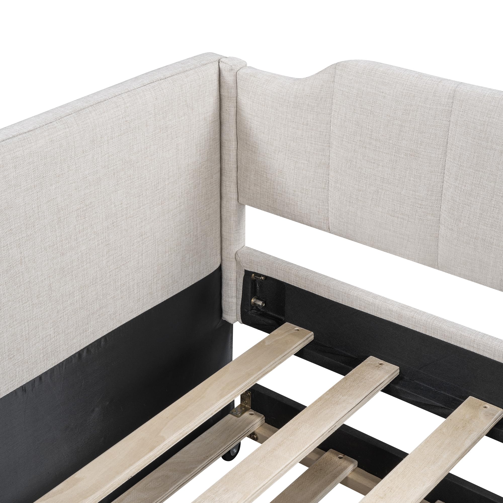 Azkoeesy Letto imbottito 90 x 200 cm, divano letto con secondo letto estraibile, con rete a doghe, lettino per bambini, max 120 kg, rivestimento in lino (beige), WX602