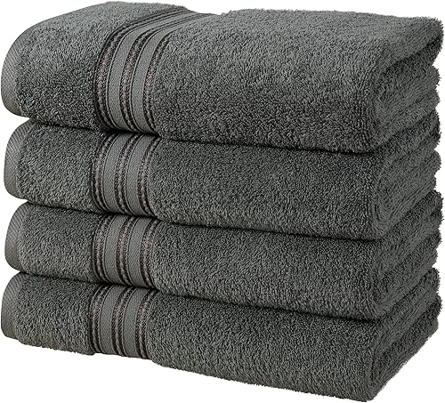 ERINA Juego de 4 toallas de baño de algodón de lujo pesadas GSM de 27 x 54 pulgadas, 100% algodón peinado hilado en anillo altamente absorbentes,