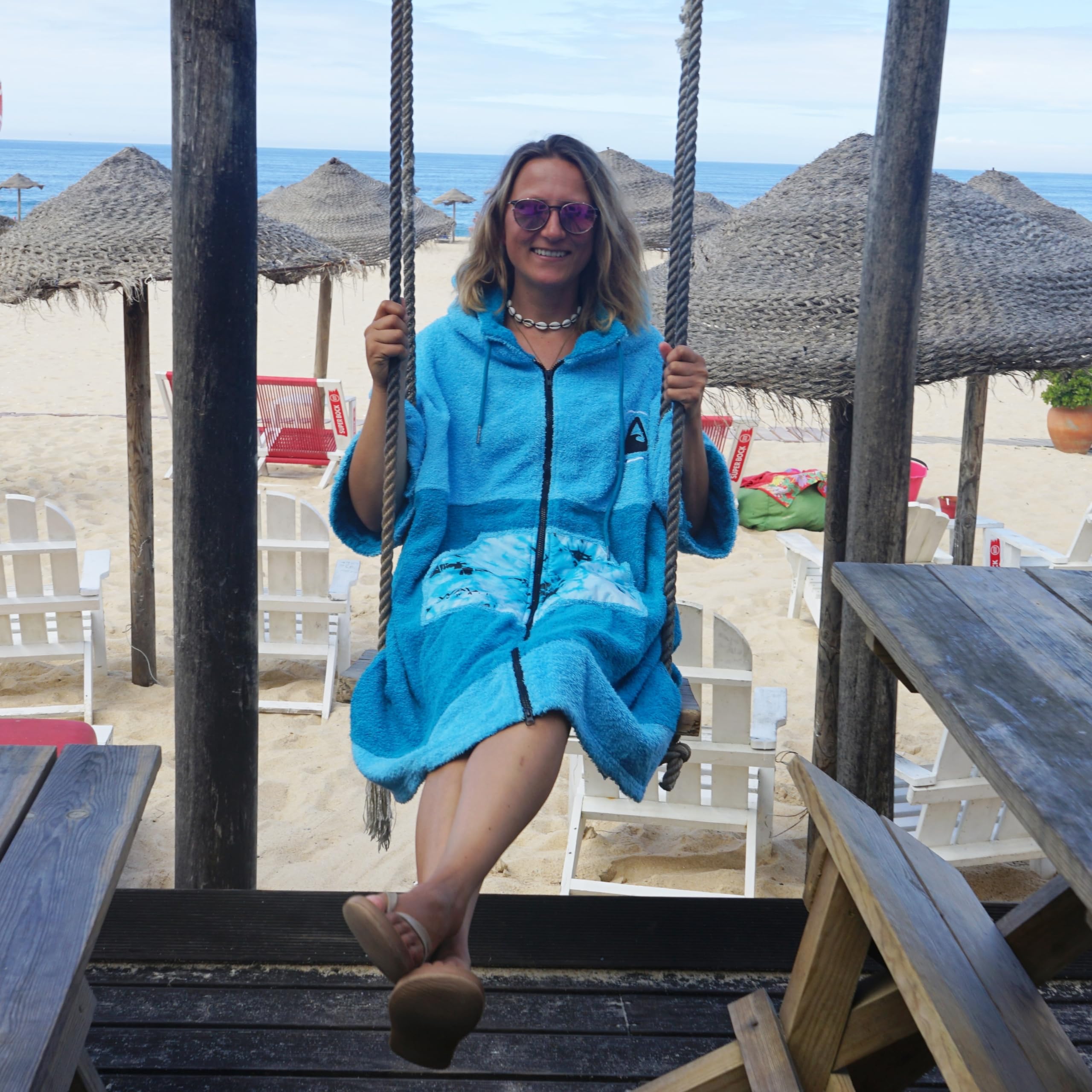 WAVE HAWAII Poncho de surf zippé Coton écologique pour les tailles de 155 à 185 cm pour la natation, la plage, le surf, poncho de douche, poncho de surf pour homme, femme, adulte