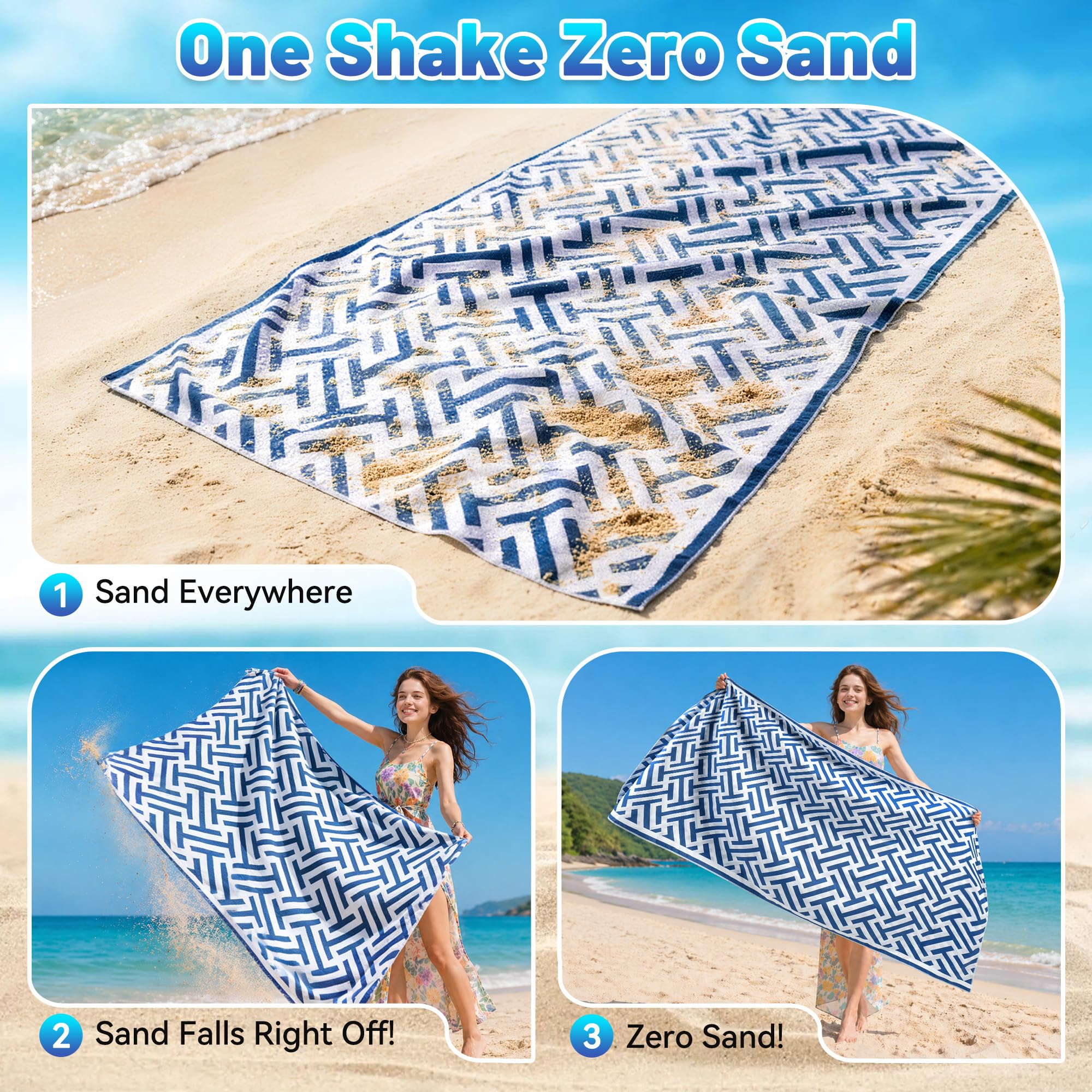 Toalla Playa XXL 90×180 cm Microfibra Secado Rápido Sin Arena Manta Playa Mujer Azul