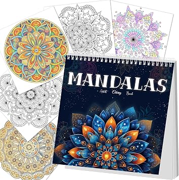 Elfew Mandala Coloring Book for Adults, 35 Unique Patterns, 8.5"x8.5" | 120 GSM Thick Paper, Spiral Bound, Single-Sided Printing, Relaxation & Stress Relief Gift