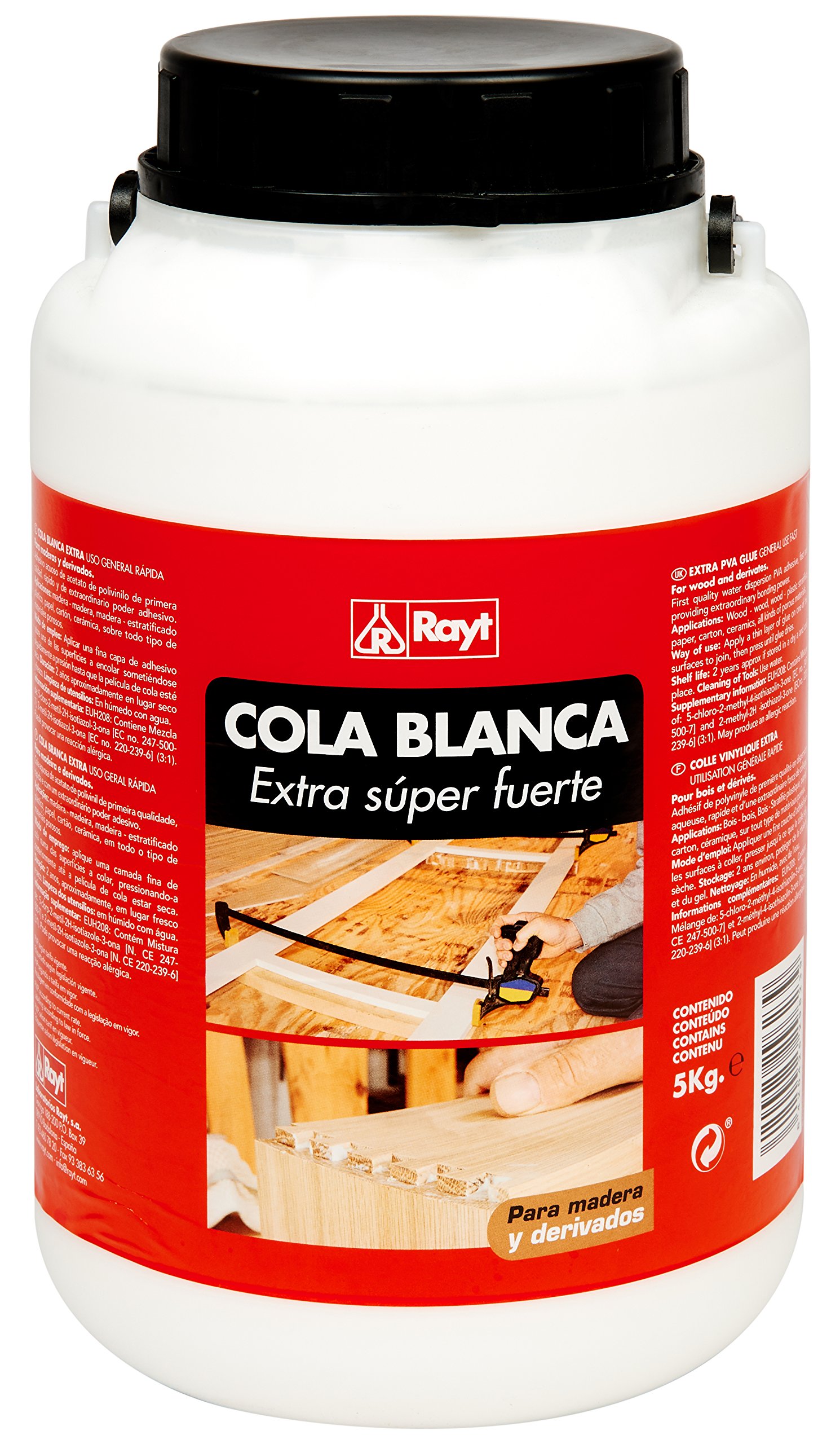 Rayt | Cola blanca extra rápida múltiples usos: madera, papel, cartón, cerámica y todo tipo de materiales porosos | 5kg | Ref. 296-23