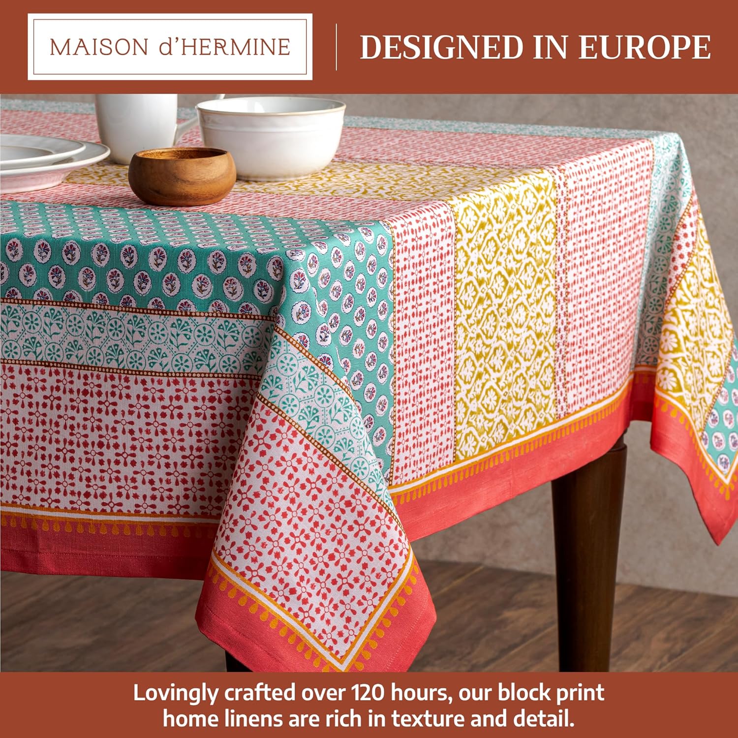 maison d' hermine table cloth rectangle table 100% cotton 60 x 108 inches tablecloth reusable decorative for dining kitchen room farmhouse home easter decorations spring summer - provence 004 - provence 108" x 60" (rectangular)