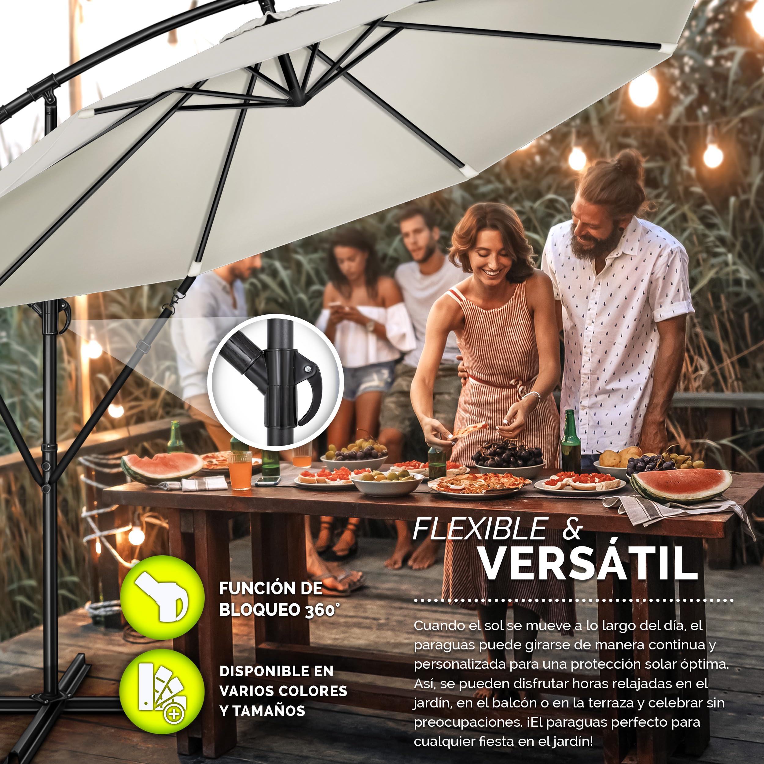 tillvex Sombrilla de 300/350 cm de diámetro con manivela, sombrilla con soporte, sombrilla de jardín, protección UV, aluminio, paraguas de mercado impermeable