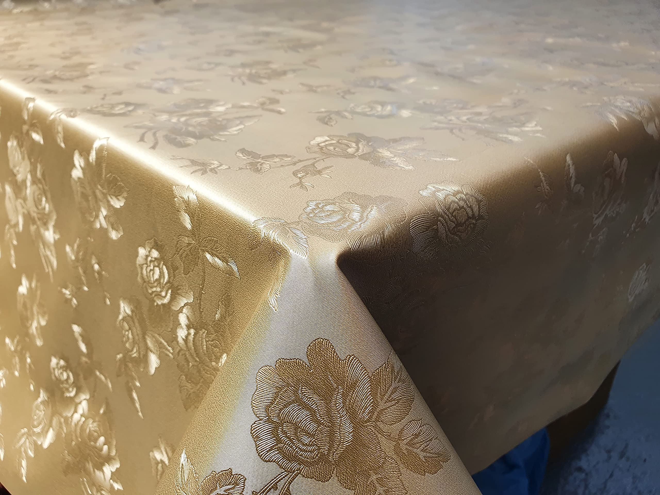 Jolee Tablecloths Gold Embossed Floral Pvc Vinyl Wipe Clean Tablecloth - Rectangle 140Cm X 200Cm (55" X 79") Long