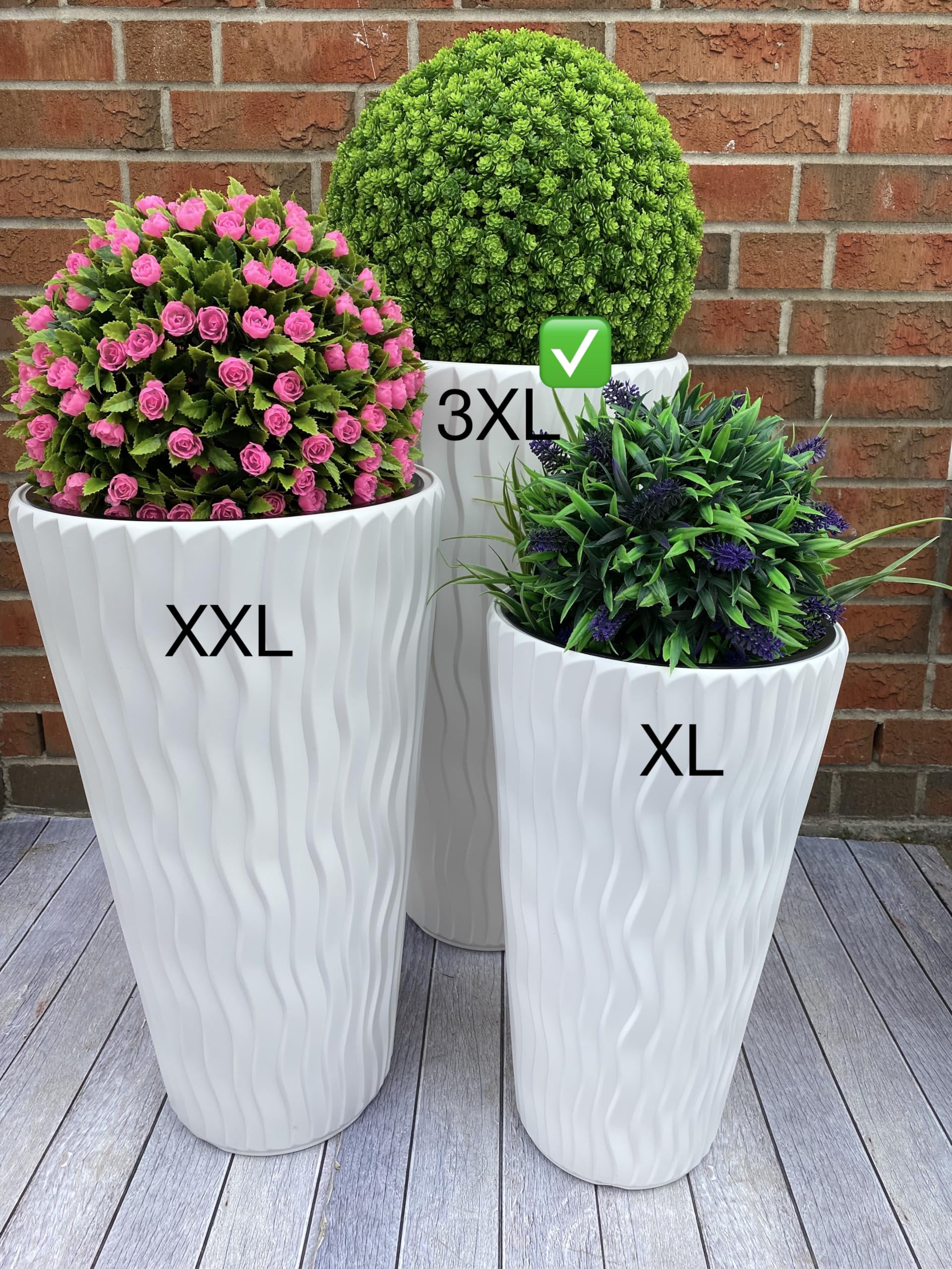 MELTOM Vaso per piante con effetto ondulato verticale, inserto rimovibile in plastica (Bianco, 3XL)