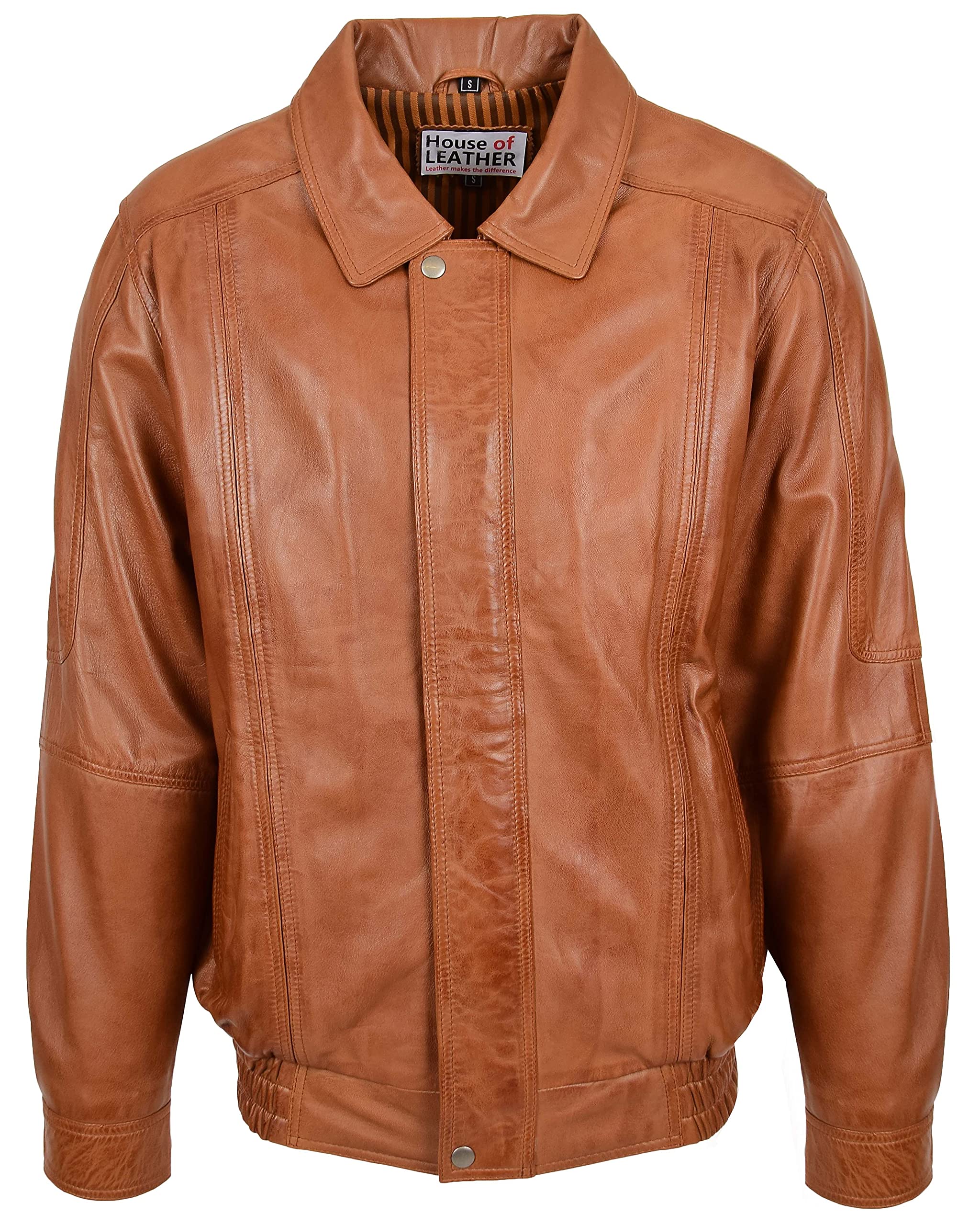 House of Leather Men's Bomber Jacket - Leather - Tan - Large