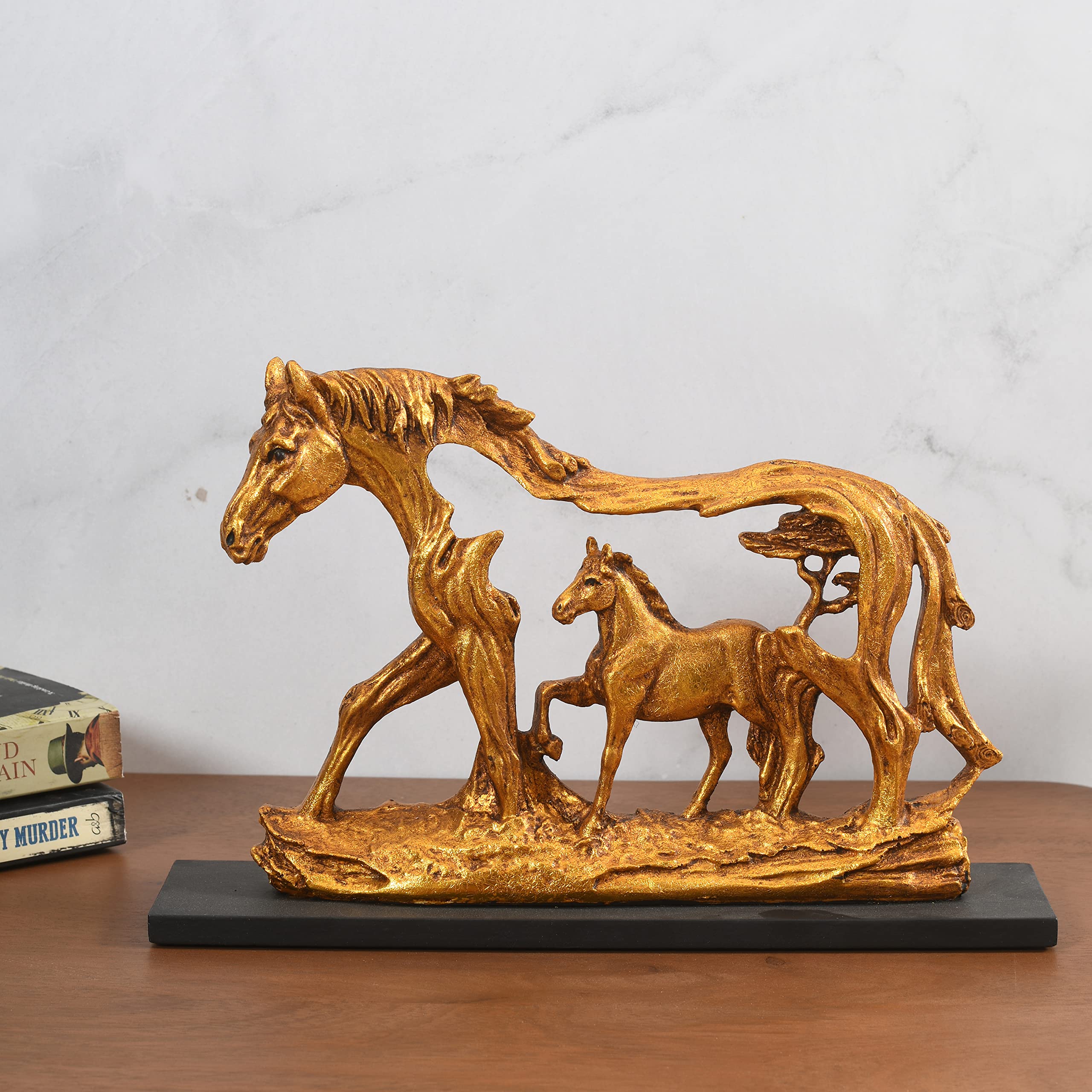 Polyresin Elegant Golden Running Horse Sculpture For Good Luck Home Decoration | Feng Shui | Vastu Gifts |Table Decor | Size L13 X W3 X H8.5 Inch
