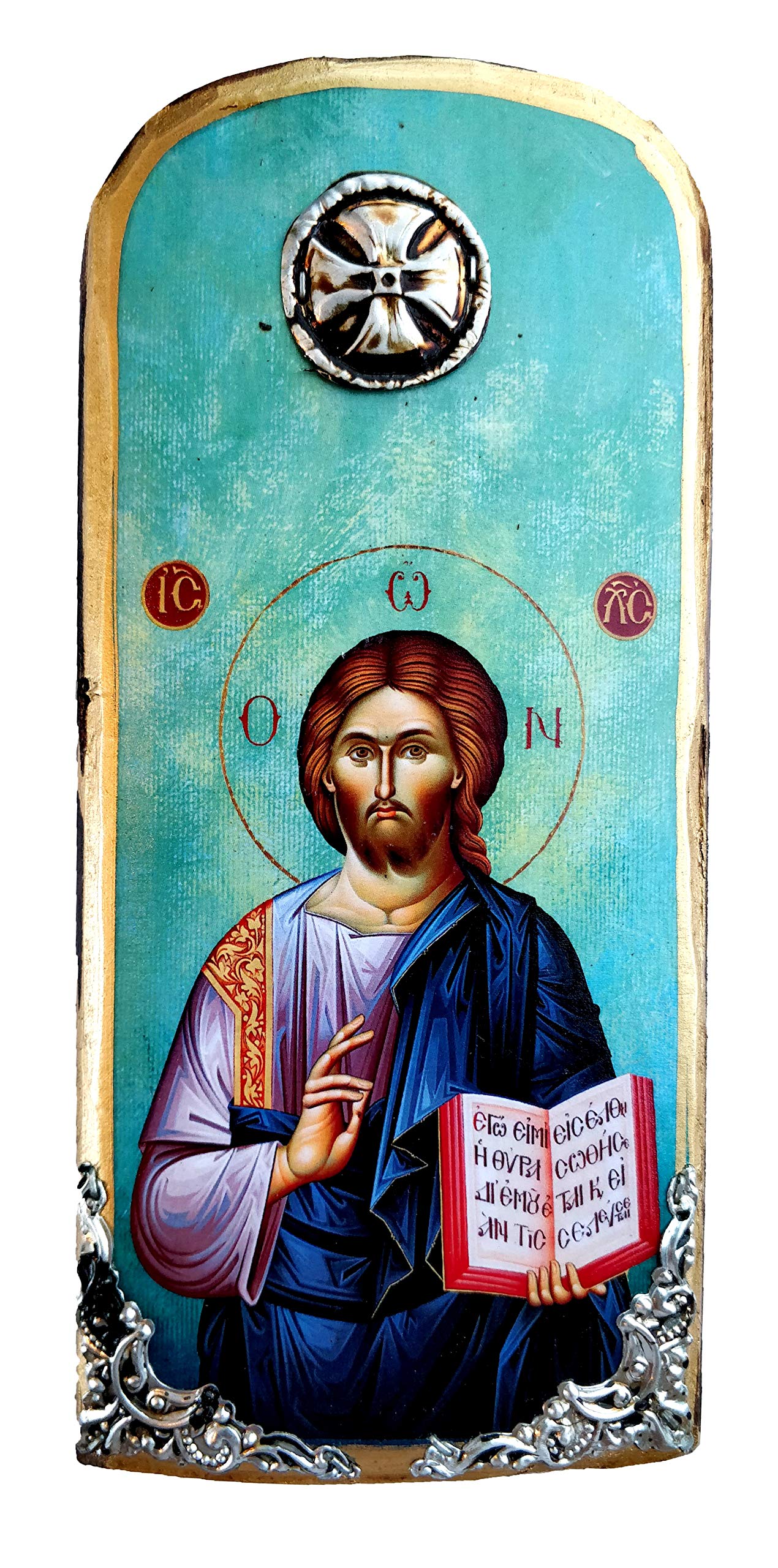 Iconsgr Icône chrétienne orthodoxe grecque en bois de Jésus-Christ / K30