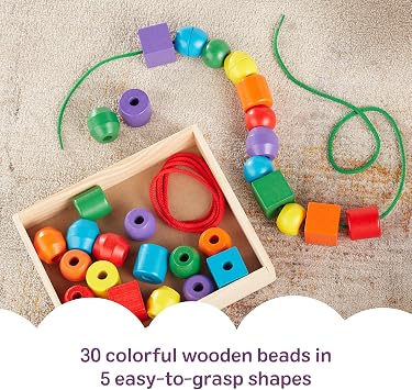 Melissa & Doug Primary Lacing Beads - Educational Toy with 30 Wooden Beads and 2 Laces for Toddlers, Fine Motor Skills Lacing Toys for Toddlers and Kids Ages 3+