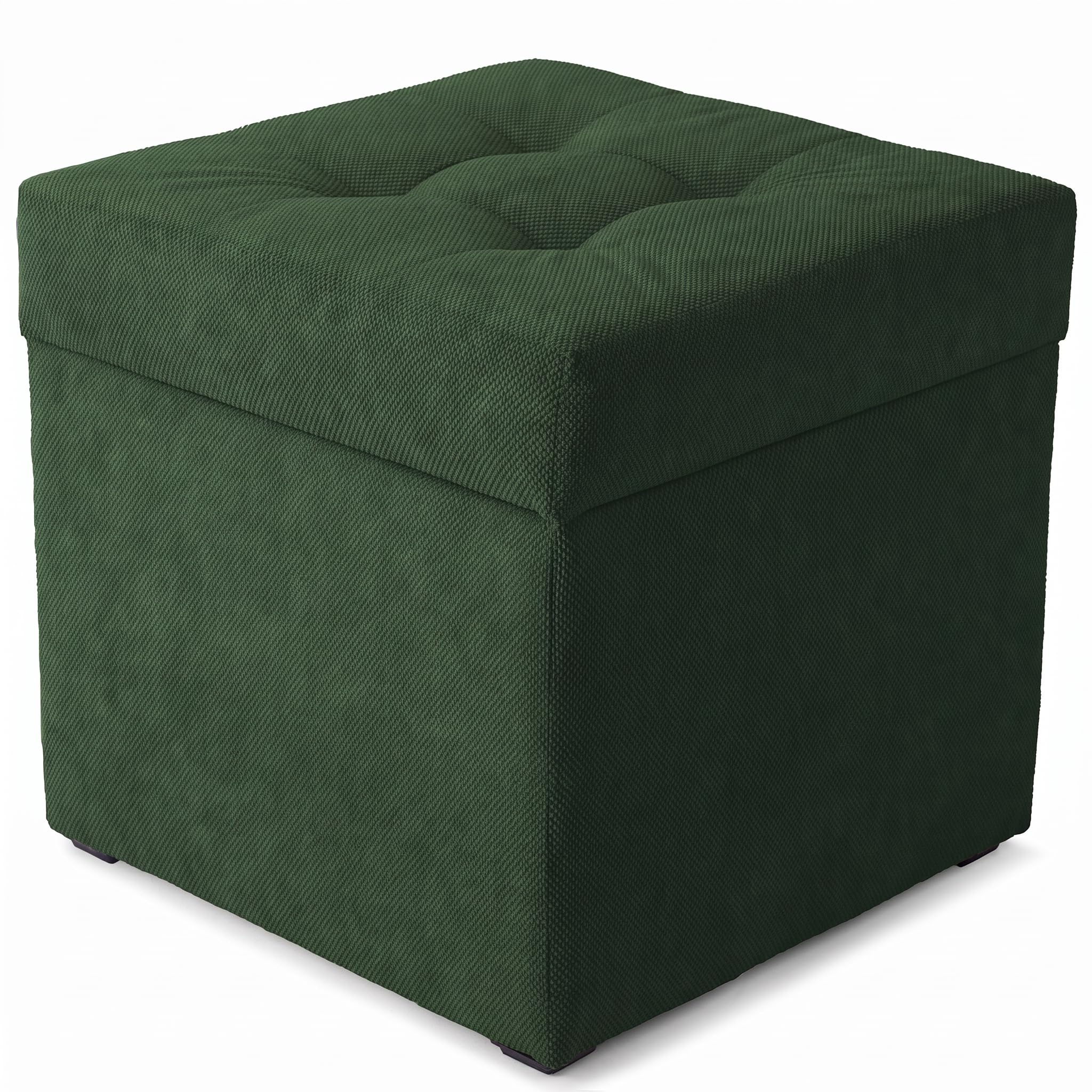 VELORA H&L Puf con Almacenaje 45 x 45 cm Verde Oscuro – Puf Tapizado en Tela con Compartimento Interior, Soporta hasta 150 kg, para Salón, Dormitorio y Recibidor