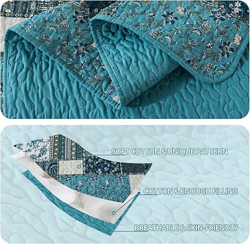 Miniatura 5 de BEDIFANY Juego de edredón de algodón de 3 piezas, colcha suave tamaño Queen, edredón bohemio ligero, juegos de ropa de cama para decoración de cama