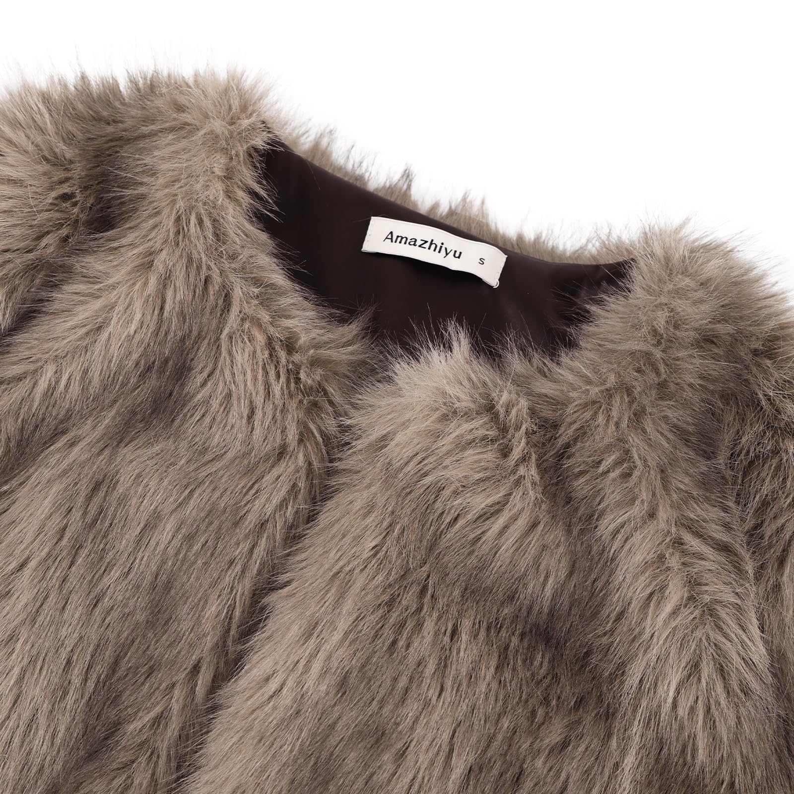Amazhiyu Cappotto da donna in finta pelliccia, aperto sul davanti, invernale, a maniche lunghe, girocollo, caldo cardigan