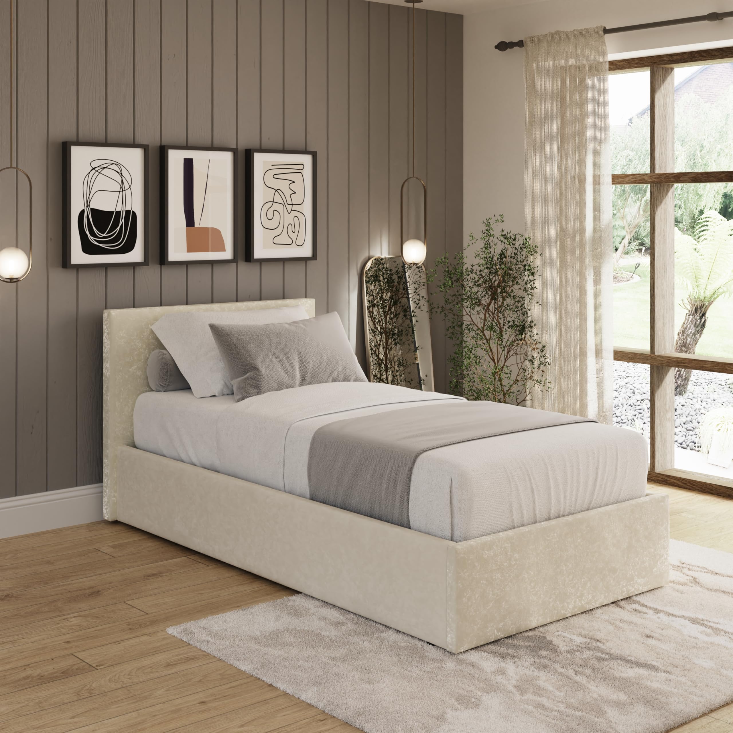 B&Q Cream Gfw End Lift Ottoman Storage Bed Single Crushed Velvet