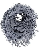 Cozy Unisex Winter Infinity Scarf with Fringe Tassels - Knit Cable Cowl Loop Neck Warmer, Solid Colors
