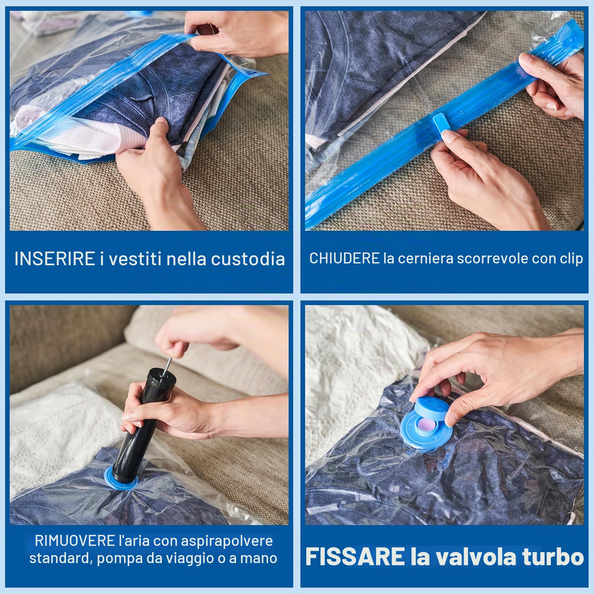 Spacesaver Premium Sacchetti Sottovuoto, 80% in più di Stoccaggio, Pompa a Mano per Viaggio, Doppia Chiusura, Tripla Valvola Turbo-Guarnizione per il Massimo Risparmio di Spazio-Varietà 12 Pezzi