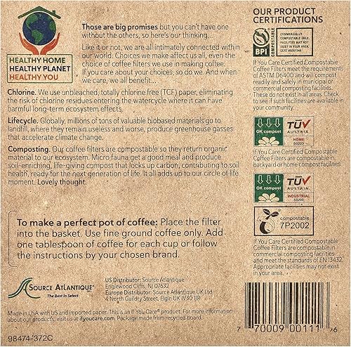 Miniatura 2 de If You Care Cestas de filtro de café (1 x 100 C), se adapta a cafeteras de goteo de 8 a 12 tazas