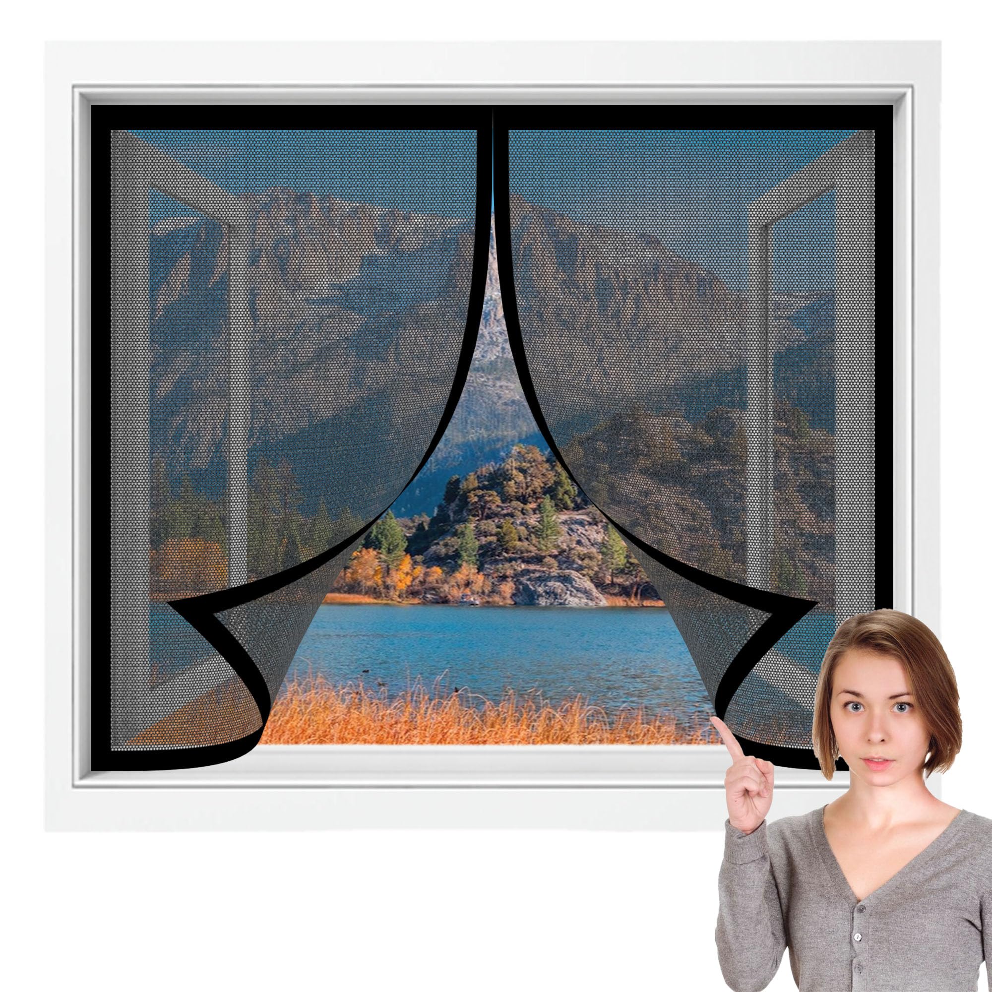 Window Fly Screen 85 x 135 cm Selfadhesive Tape Mosquito Net Window Insect Screen Mesh Excellent Ventilation While Blocking Bugs for Windows Doors and Patio Screens, Black