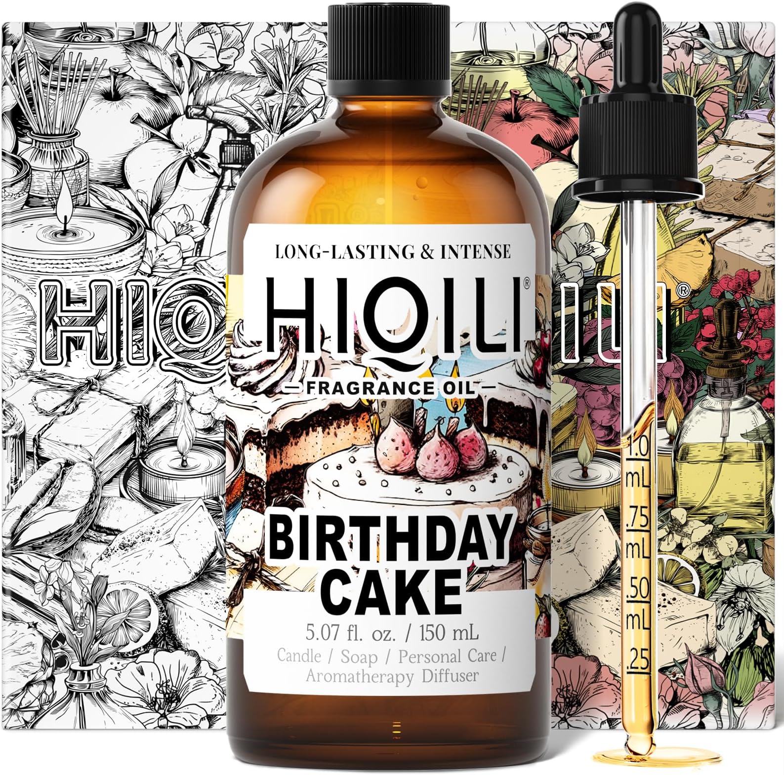 HIQILI Birthday Cake Fragrance Oil for Diffusers, Candle & Soap Making, Add to Aromatic Air Freshener Spray, Premium Grade - 5.07 Fl Oz