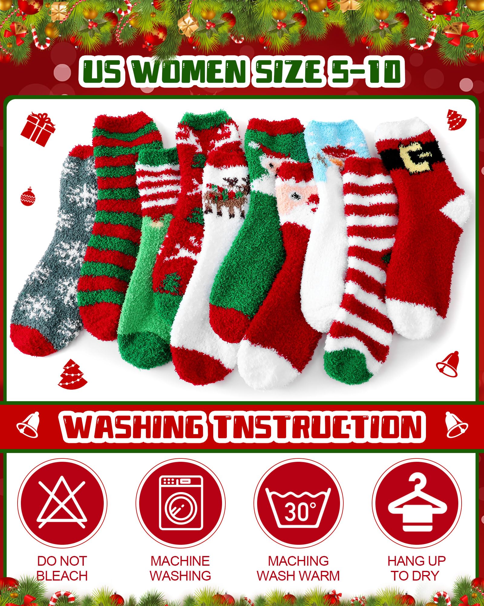 Liitrsh Lot de 40 paires de chaussettes de Noël pelucheuses en vrac pour homme et femme - Chaussettes chaudes pour Noël, calendrier de l'Avent, conforme à l’image., taille unique