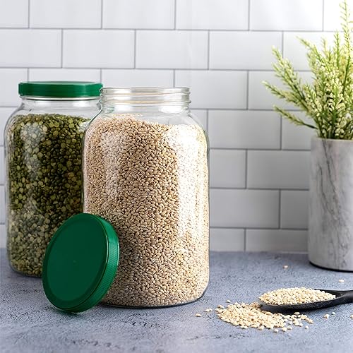 Miniatura 7 de Paquete de 2 tarros Mason de 1 galón, tarro de vidrio de boca ancha con tapa de plástico, recipiente para almacenar alimentos secos, especias,