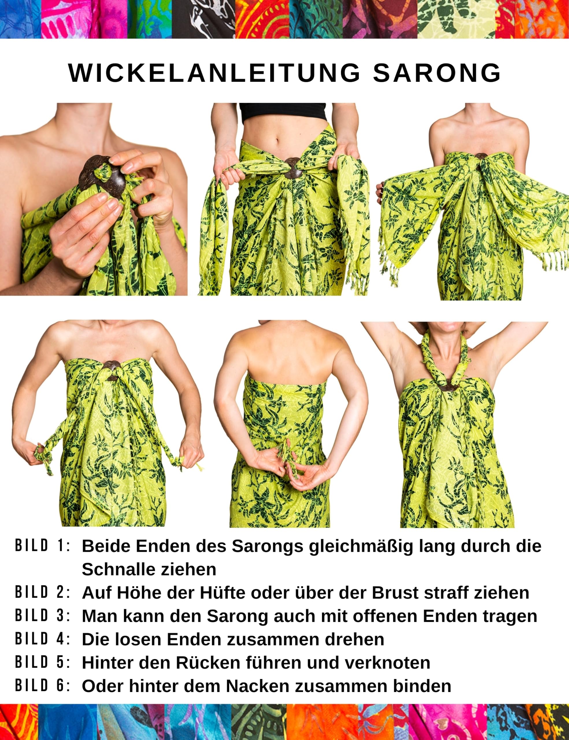 PANASIAM Sarong Tuch blickdicht L XXL Pareo Strandtuch handgefertigt handgefärbt