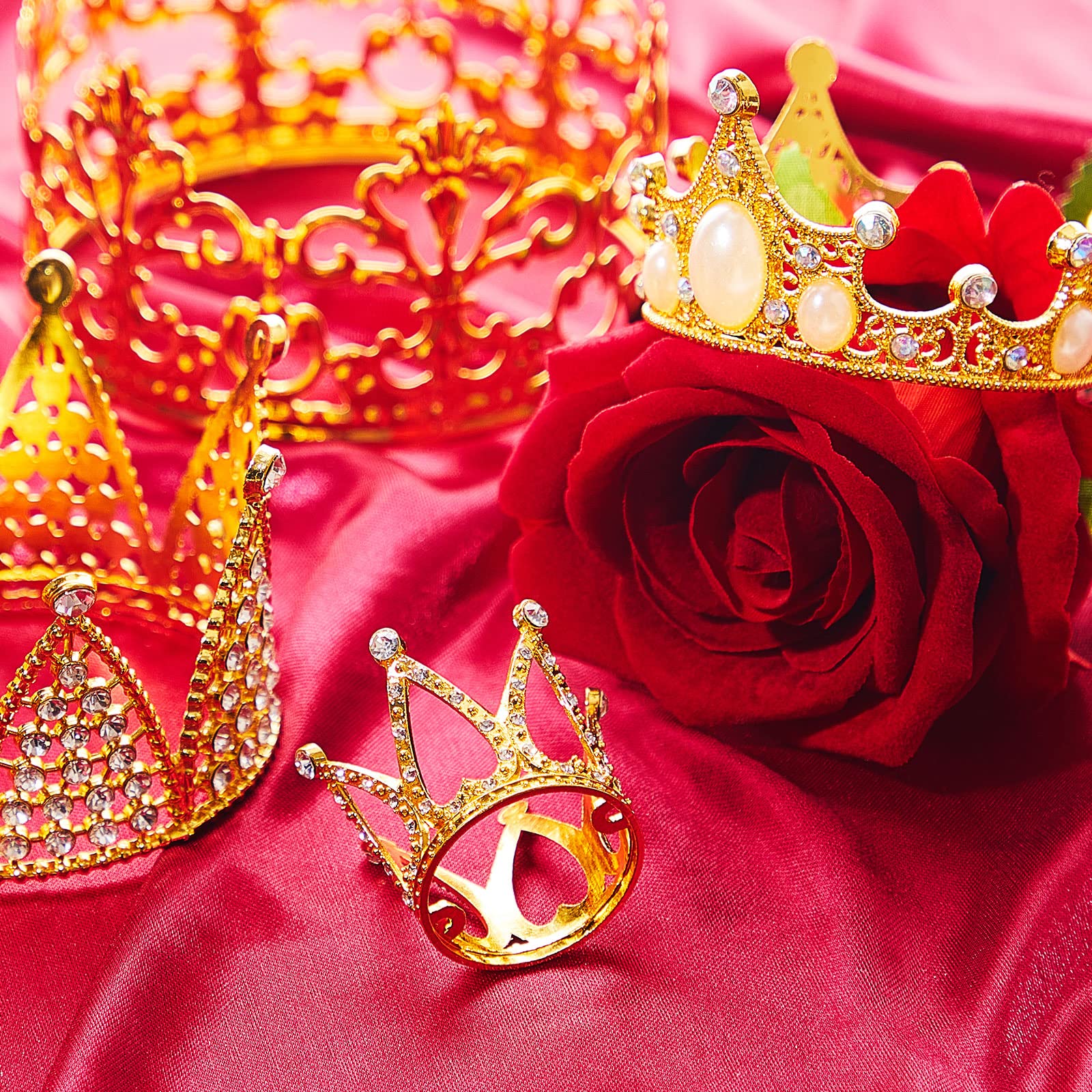 4 Pcs Crown Cake Topper Mini Crown For Flower Bouquets Birthday Tiara...