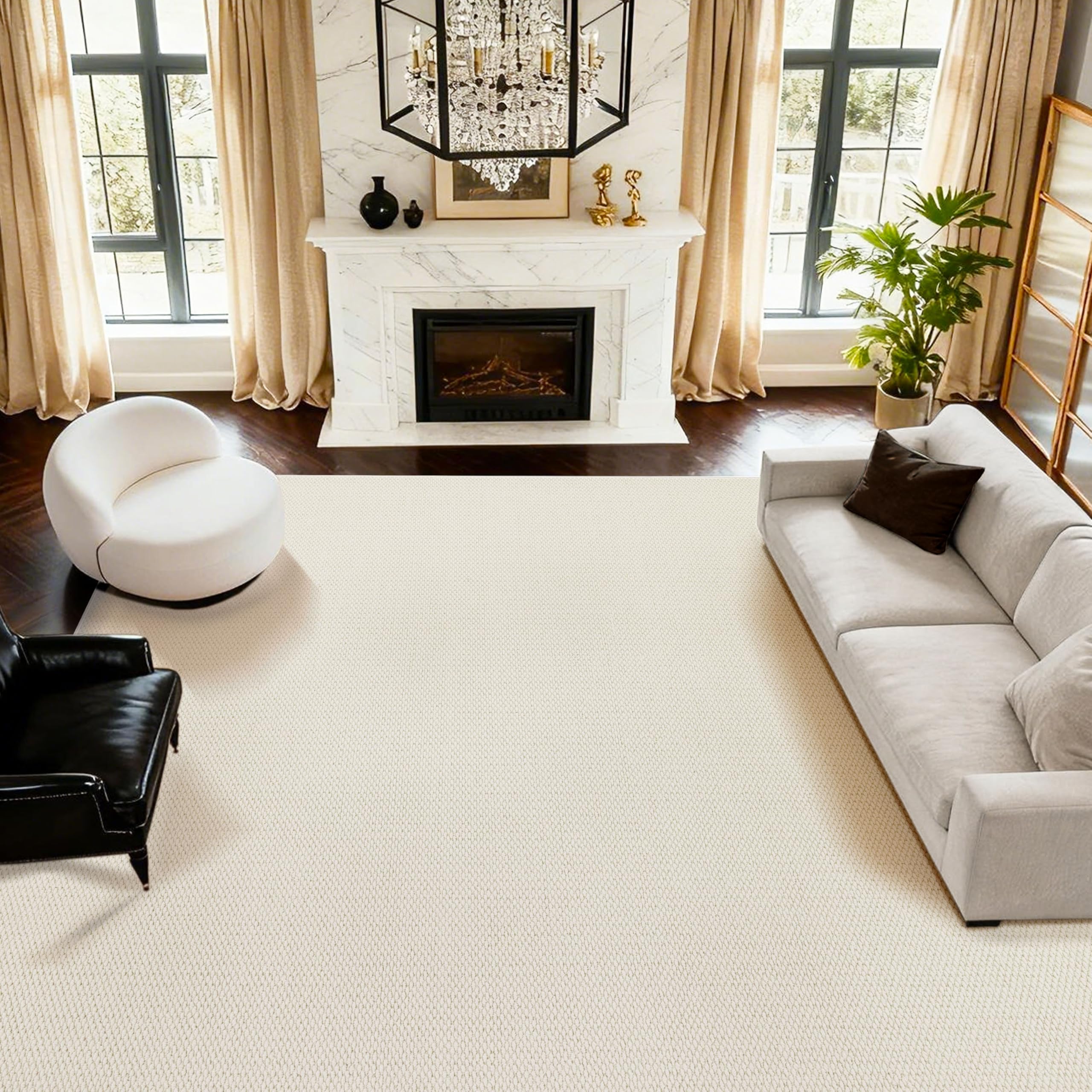 ANSSO 8x10 Merino Wool Rug Cream White