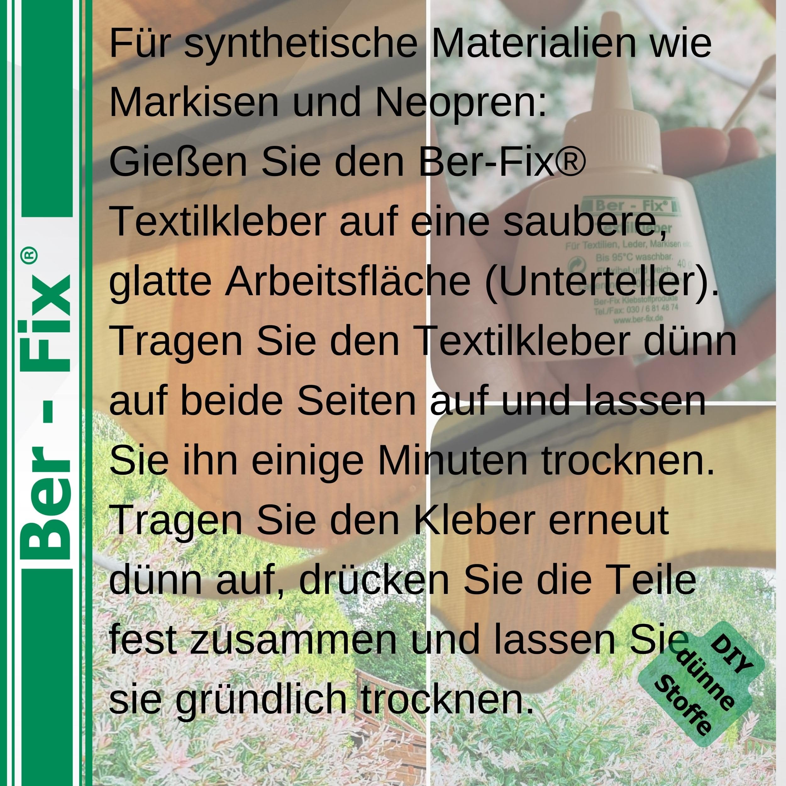 Ber-Fix® Textilkleber 500g XXL-Vorratsflasche – Wasserfester Stoffkleber extra stark – Transparenter Kleber für Stoffe, Baumwolle, Jeans, Filz, Leder & Markisen – Waschmaschinenfest