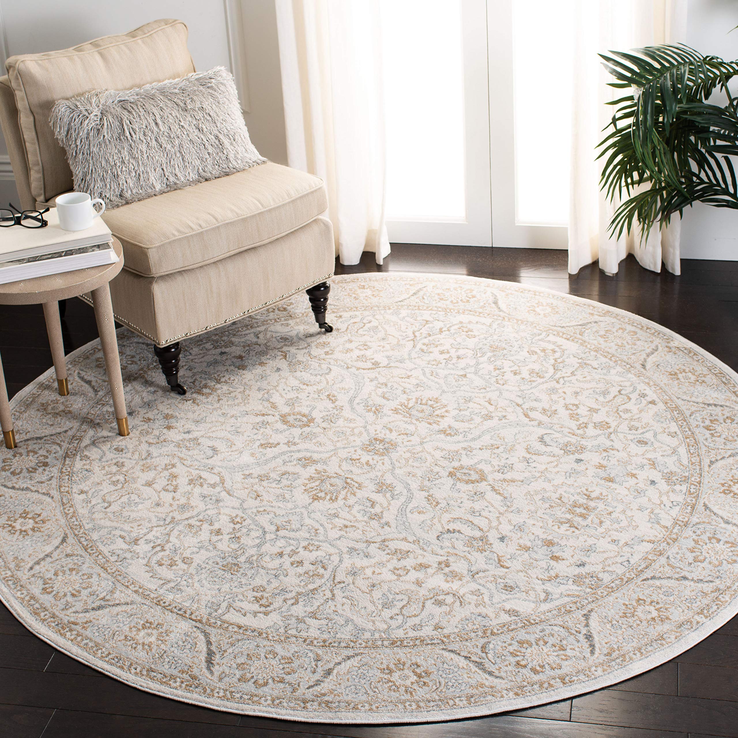 SAFAVIEH Isabella Collection 8' Round Cream/Beige ISA912A Oriental Non-Shedding Entryway Foyer Living Room Bedroom Kitchen Area Rug