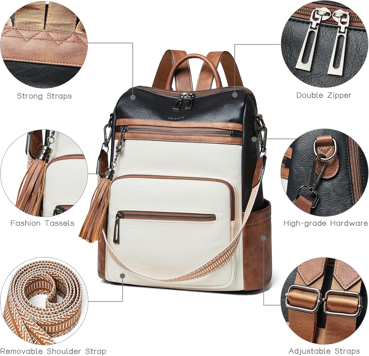 Shrrie Backpack Purse for Women Leather Fashion Designer Travel Backpack Convertible Shoulder Satchel Bag for College Work - Image 6