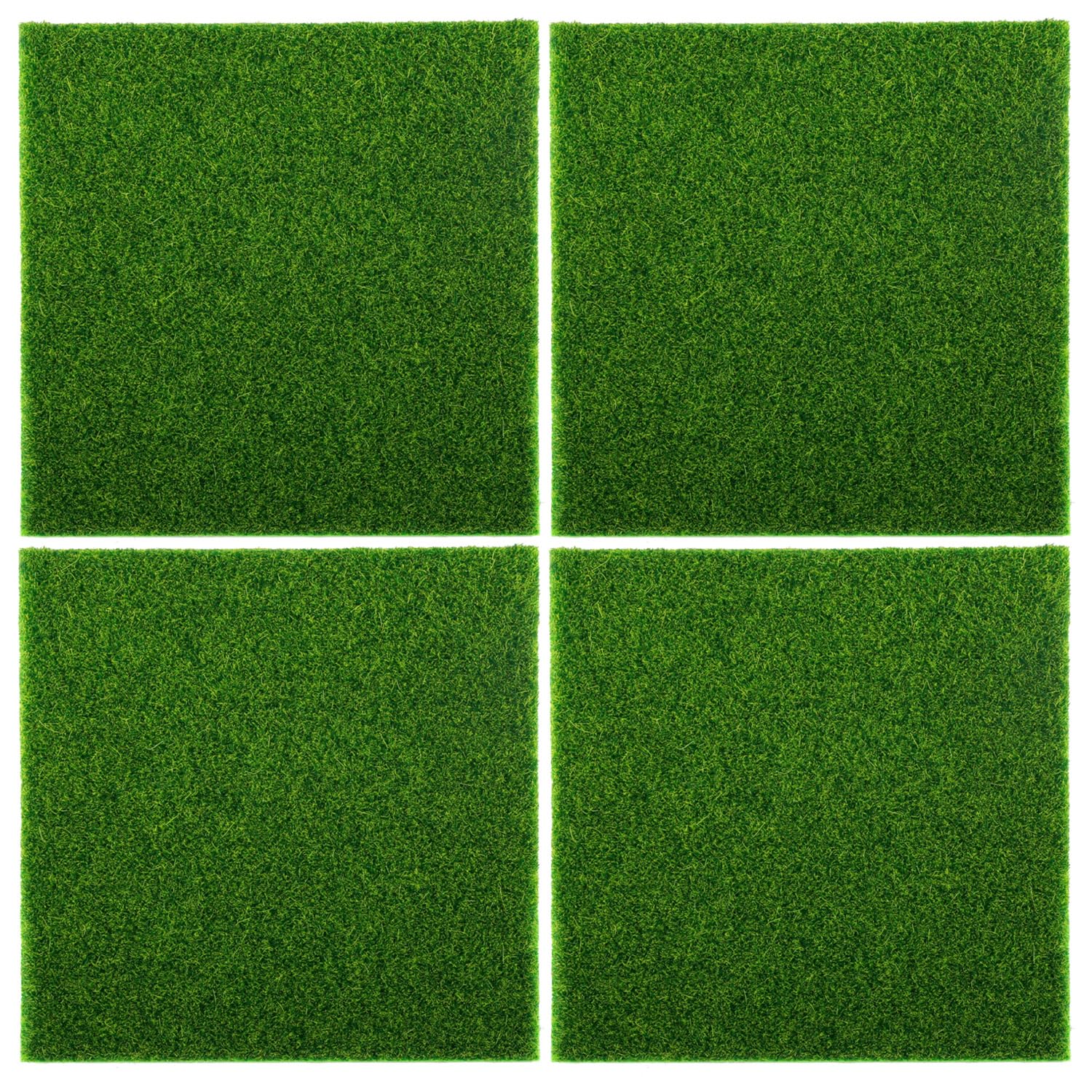 Wellrun 4 Pcs Green Artificial Lawn Mat,15x15 cm Realistic Miniature Grass Mat for Micro Landscape,Terrace,Dollhouse Decor,Fairy Garden,DIY Craft,Fake Artificial Turf Squares for Indoor Outdoor Use