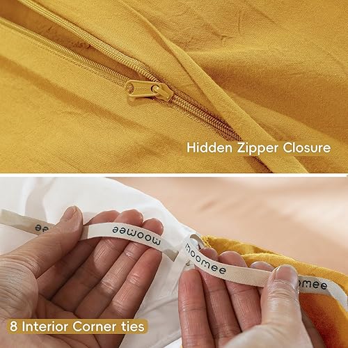 Miniatura 42 de MooMee - Juego de funda de edredón, 100% algodón lavado, textura parecida al lino, transpirable, duradero, suave y cómodo