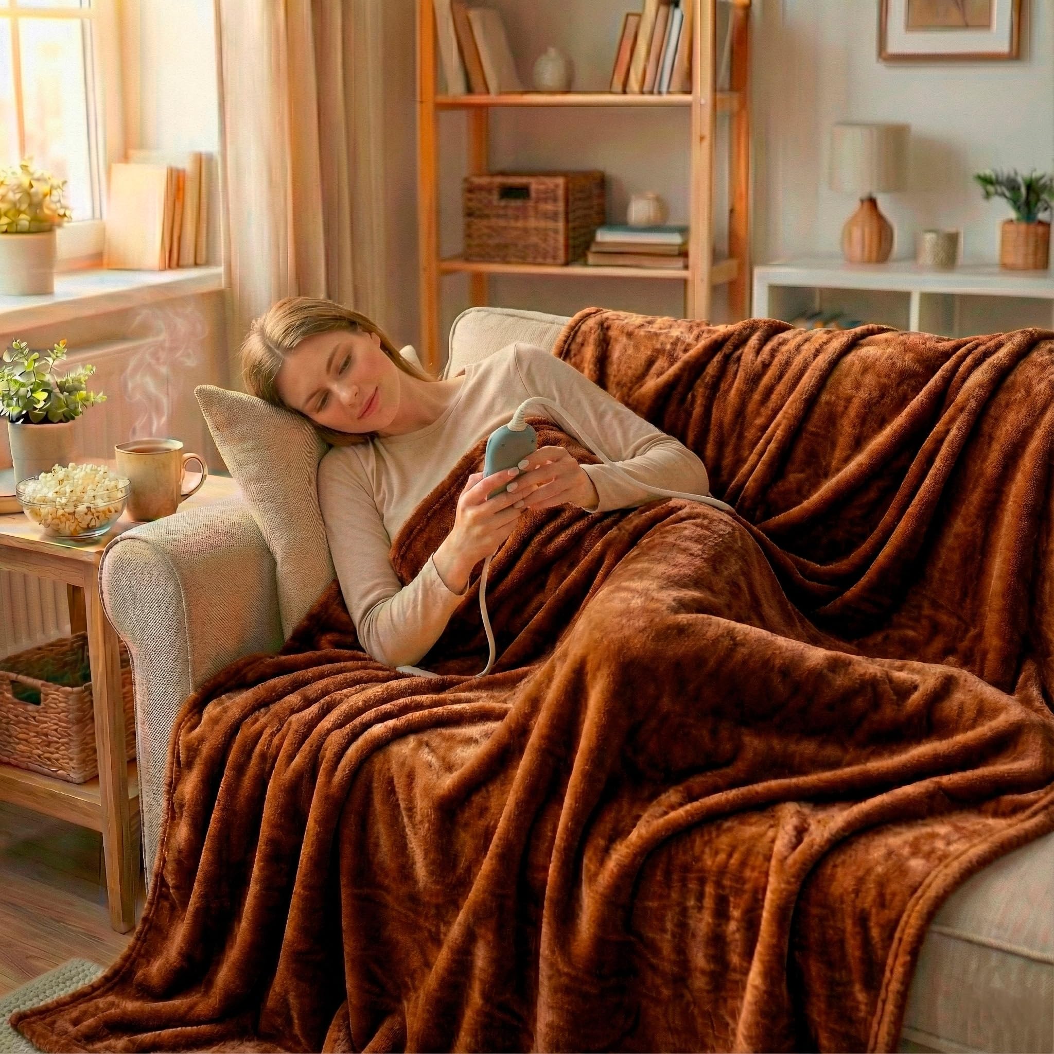 ECODE Electric Thermal Blanket Large 180 x 130 cm for Bed and Sofa, Automatic Shut-Off, Control with 3 Heat Levels – Ultra-Soft Fabric, Heating Protection, Detachable Cable