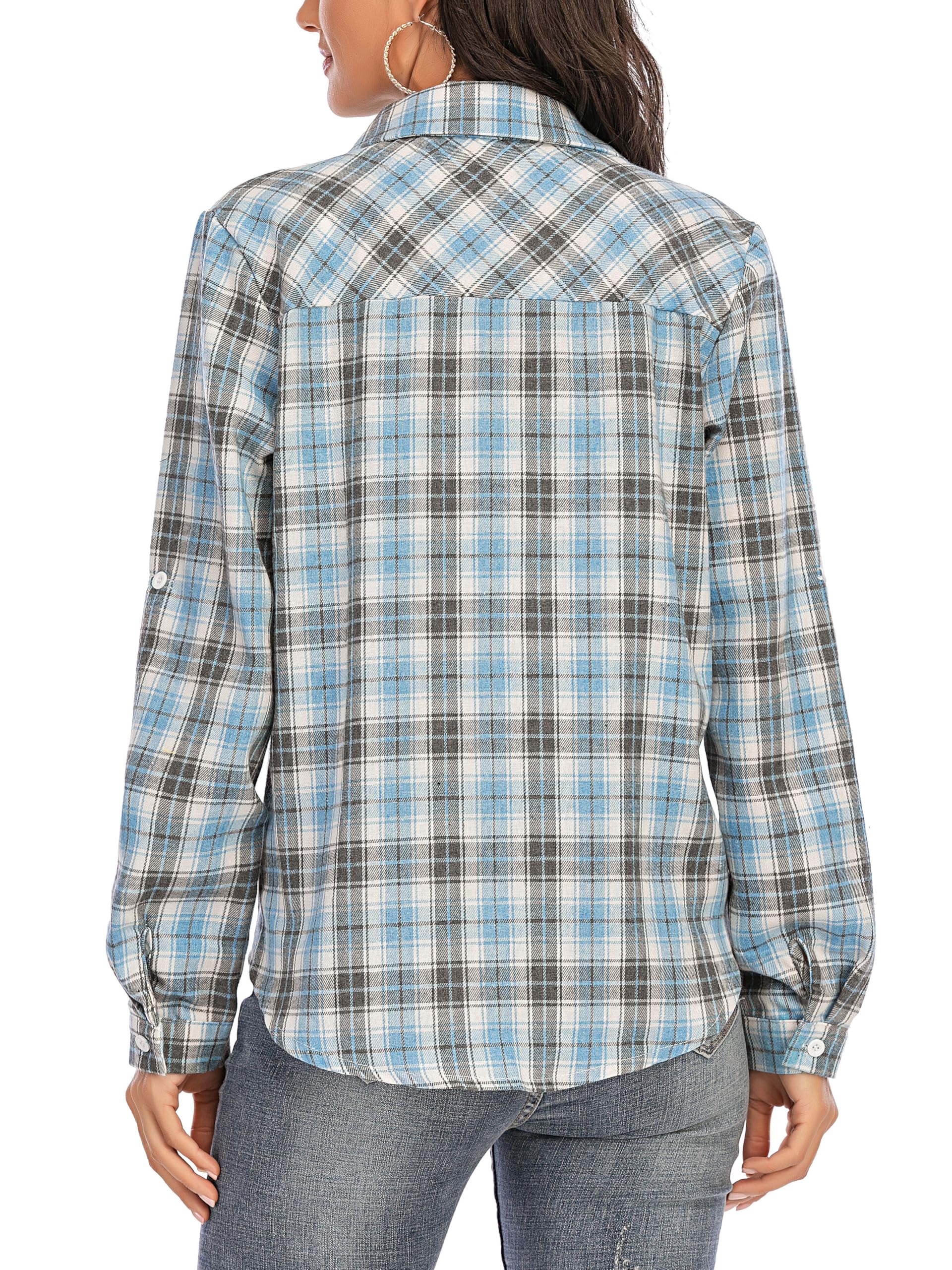 Enjoyoself Damska bluzka w kratkę, z długim rękawem, flanelowa, 100% bawełna, zapinana na guziki, bluzka koszulowa na co dzień i Oktoberfest