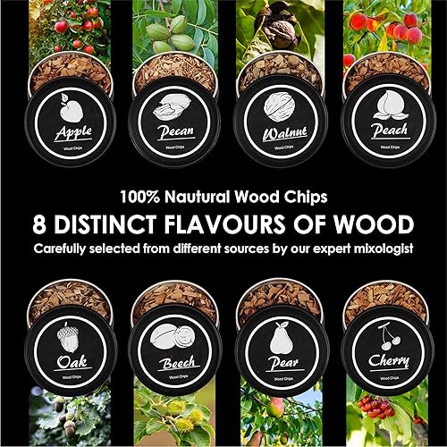 Miniatura 3 de SMOKEOLOGIST Kit de whisky, cóctel y ahumador a la antigua moda con antorcha, incluye 8 sabores únicos de madera natural, caja de madera de lujo