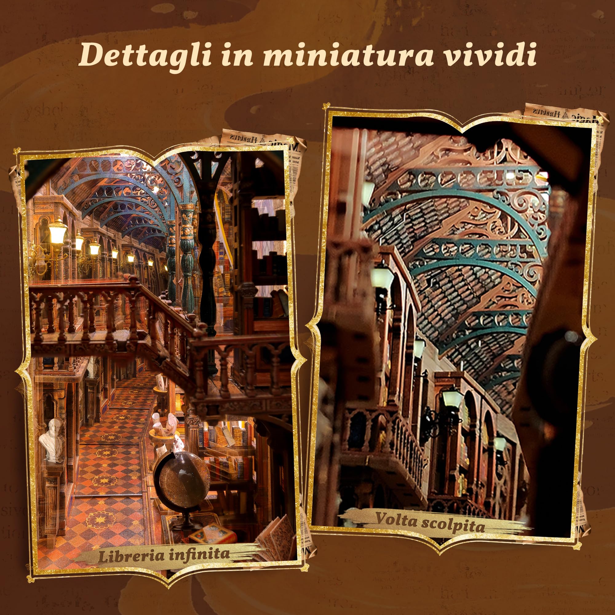 FUNPOLA Magica Library Book Nook Kit LED Puzzle 3D in Legno per Adulti
