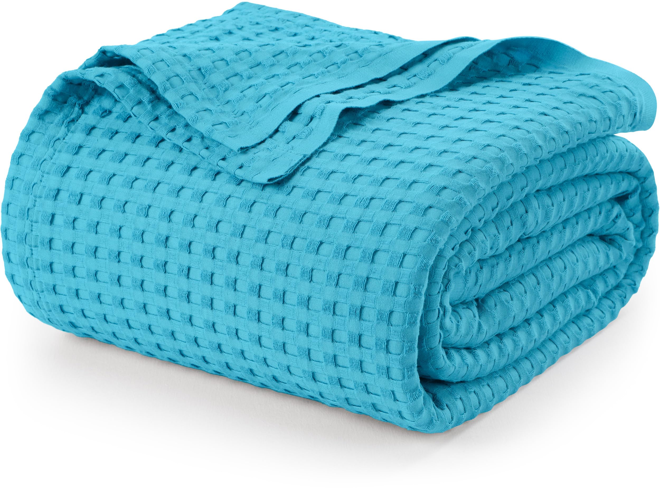 Utopia Bedding Teal 100% Cotton Waffle Blanket 300 GSM [Queen - 90x90 Inch] Soft Lightweight Breathable Bed Blanket for All Season