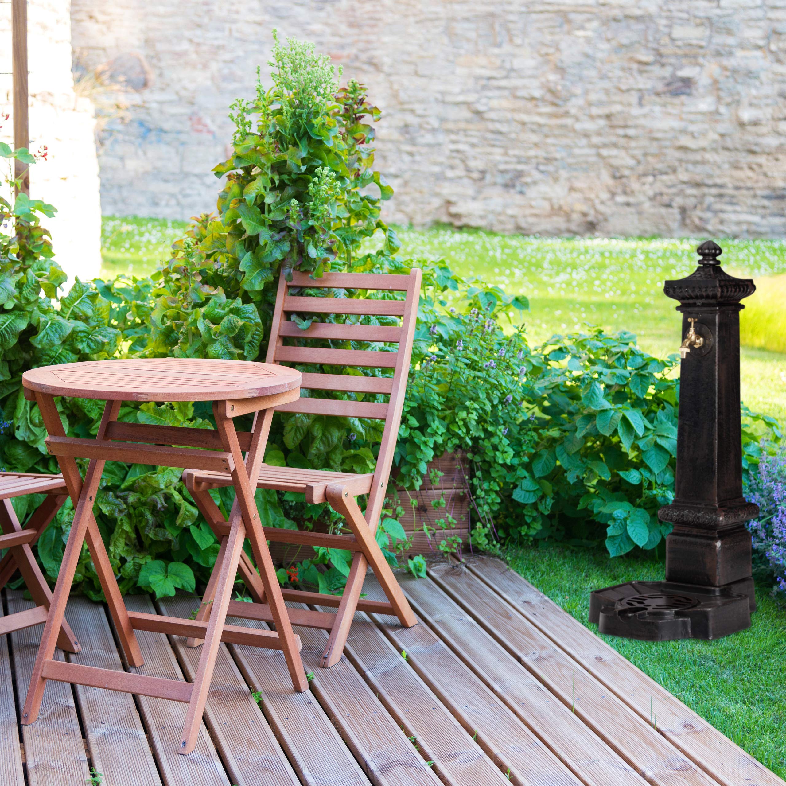 Relaxdays Fontana a Colonna Giardino 100x38x47 cm Marrone Scuro