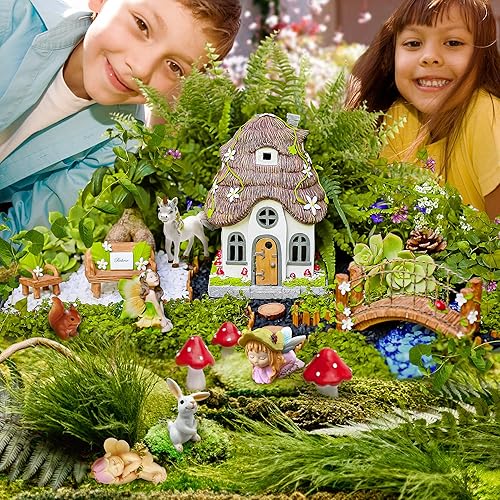 Miniatura 7 de WILD PIXY Juego de jardín de hadas en miniatura para bebé, kit de accesorios de hadas de primavera con hermosas hadas y animales, figuras para